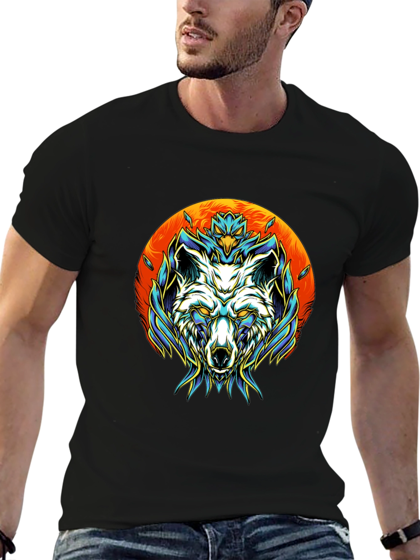 Wolf Graphic Tee - Black Cotton Blend Unique Design