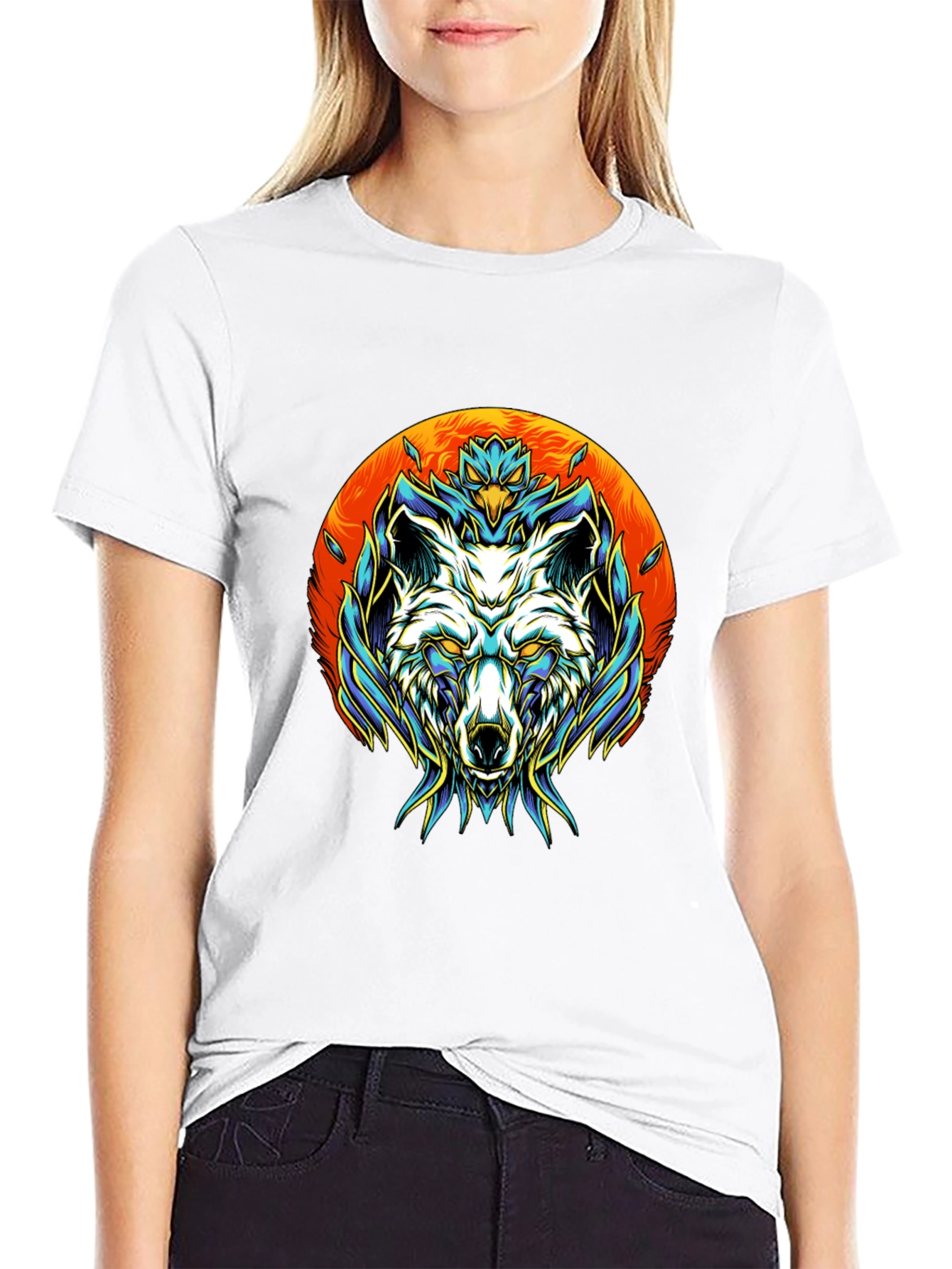 Wolf Graphic Tee - Black Cotton Blend Unique Design