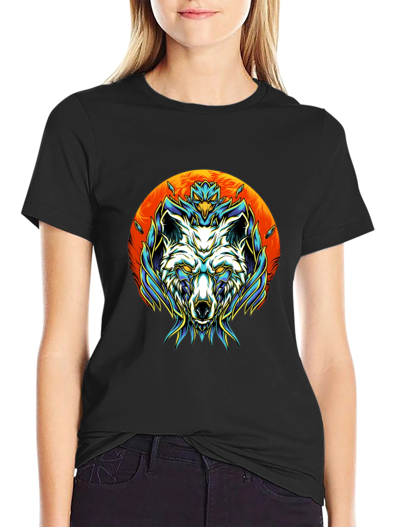 Wolf Graphic Tee - Black Cotton Blend Unique Design