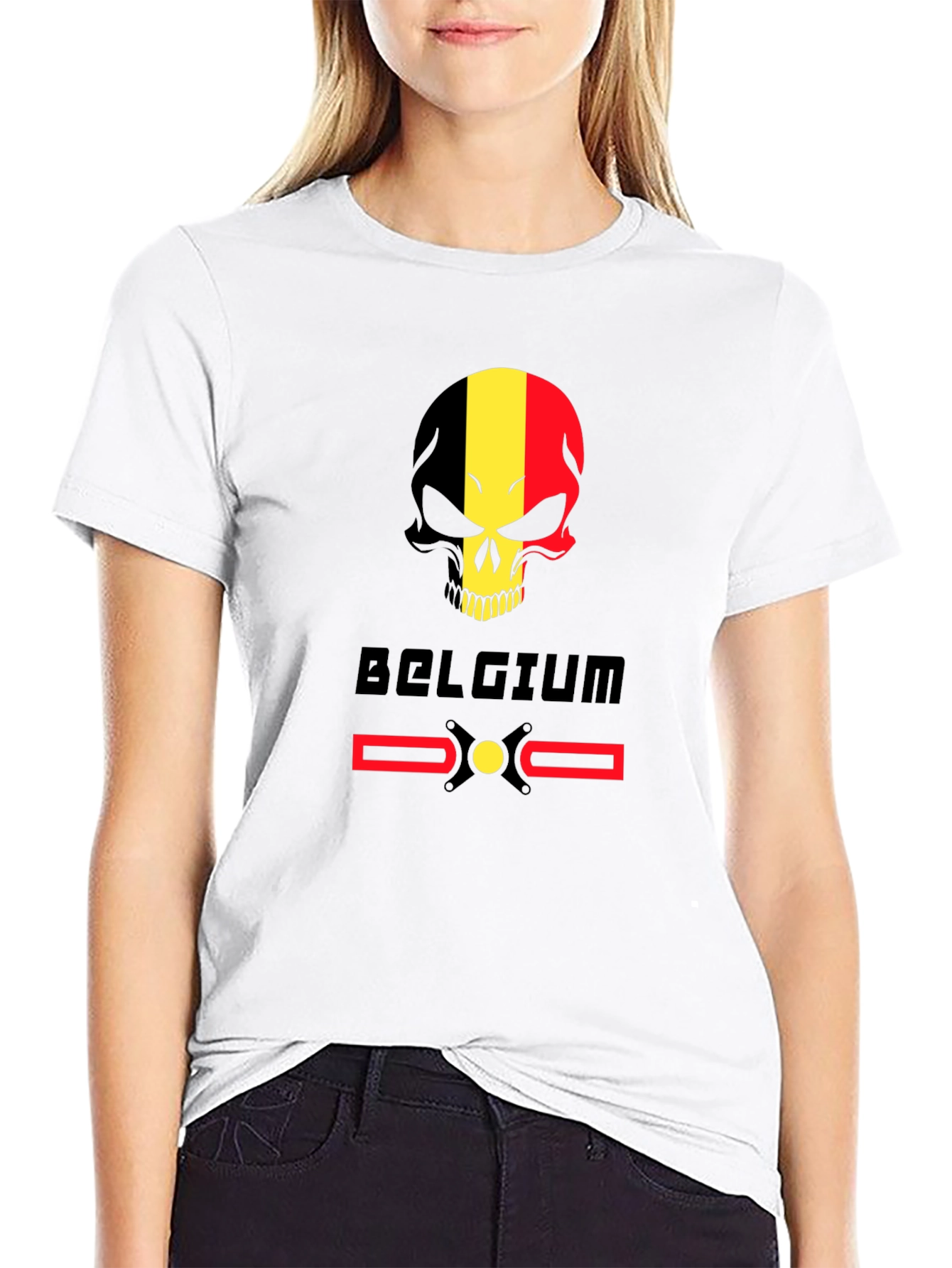 Belgium Flag Skull T-Shirt - Black