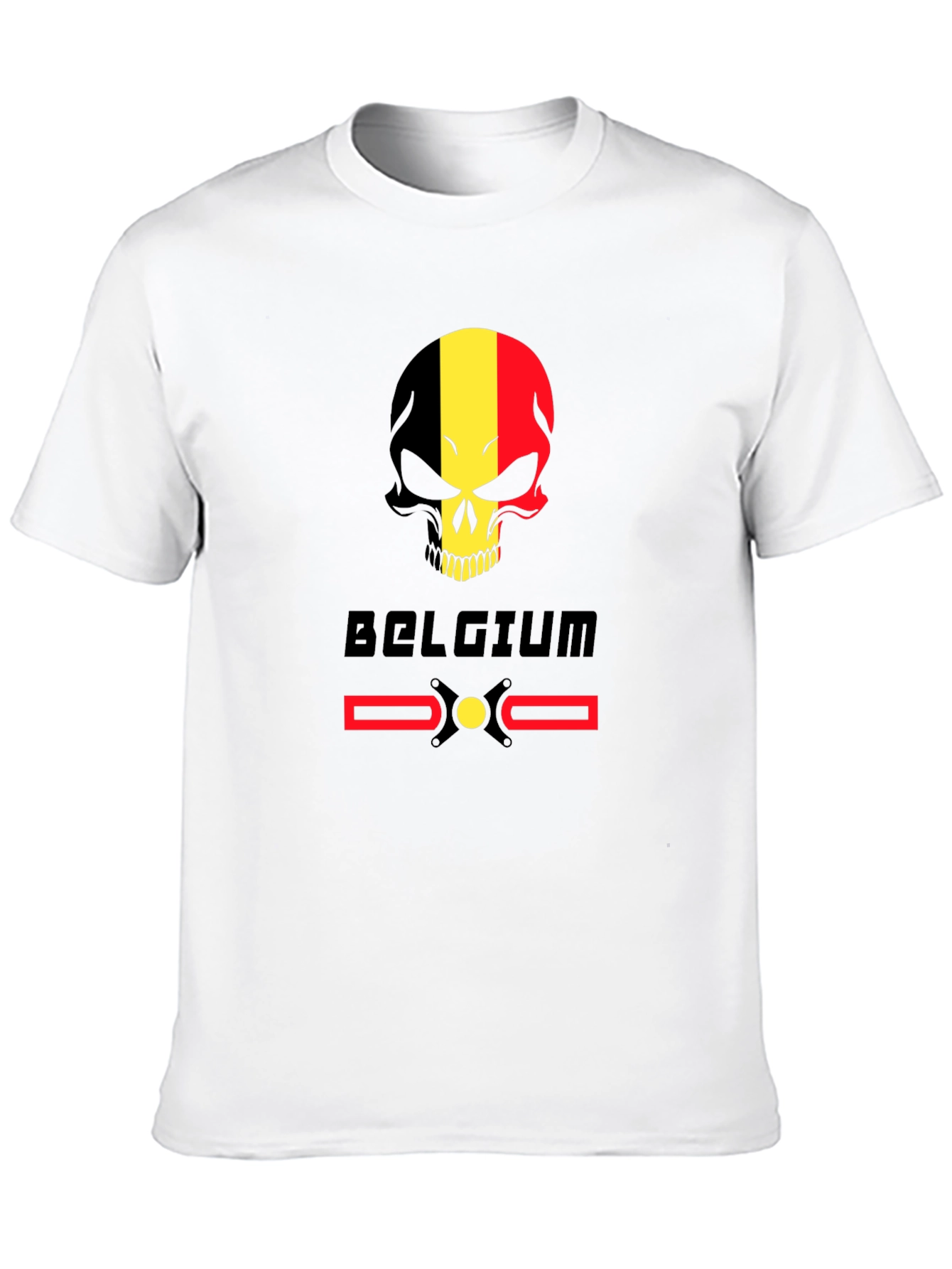 Belgium Flag Skull T-Shirt - Black