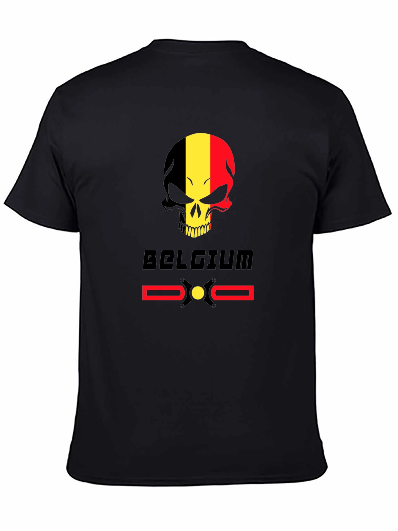 Belgium Flag Skull T-Shirt - Black