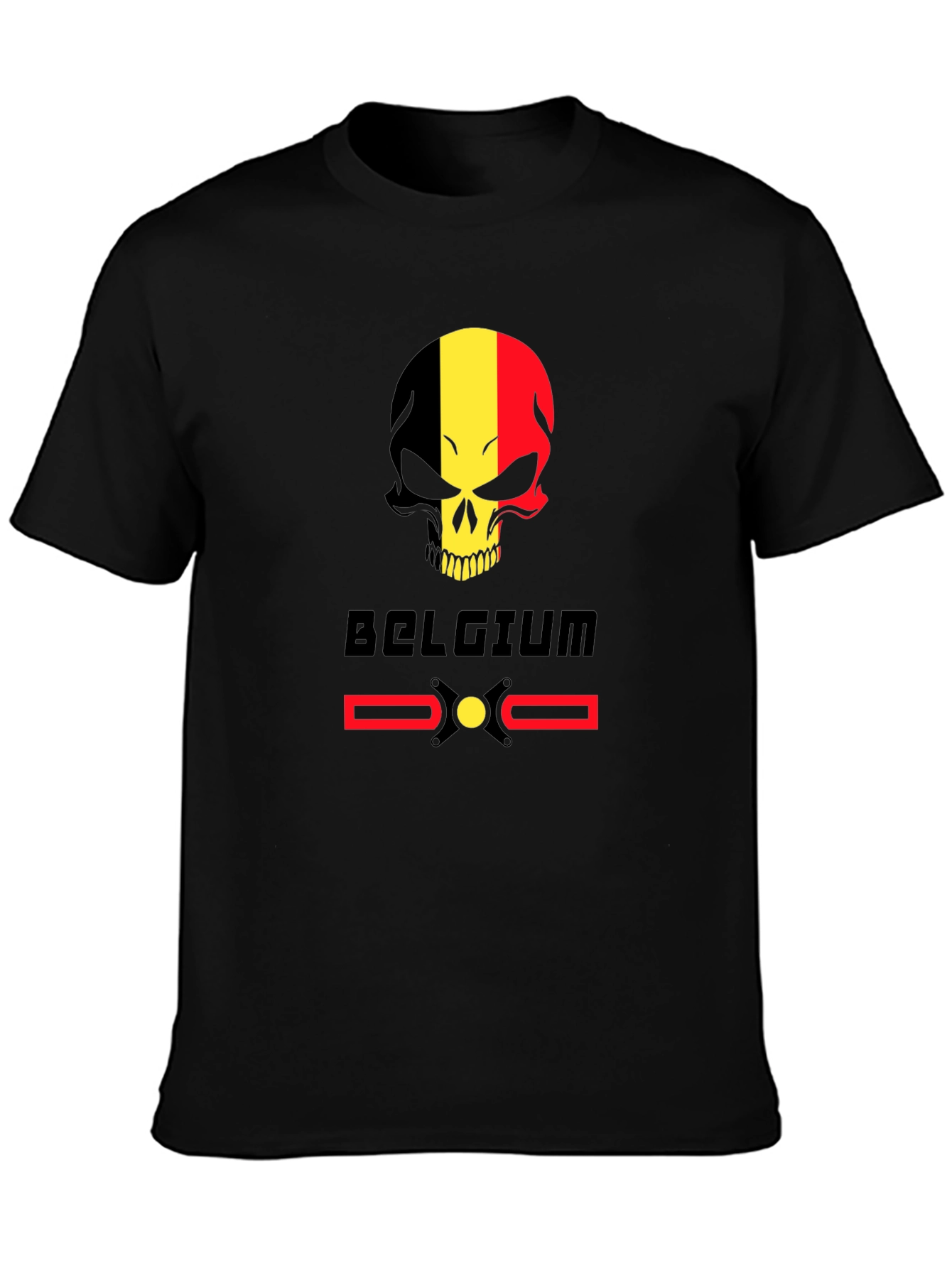 Belgium Flag Skull T-Shirt - Black