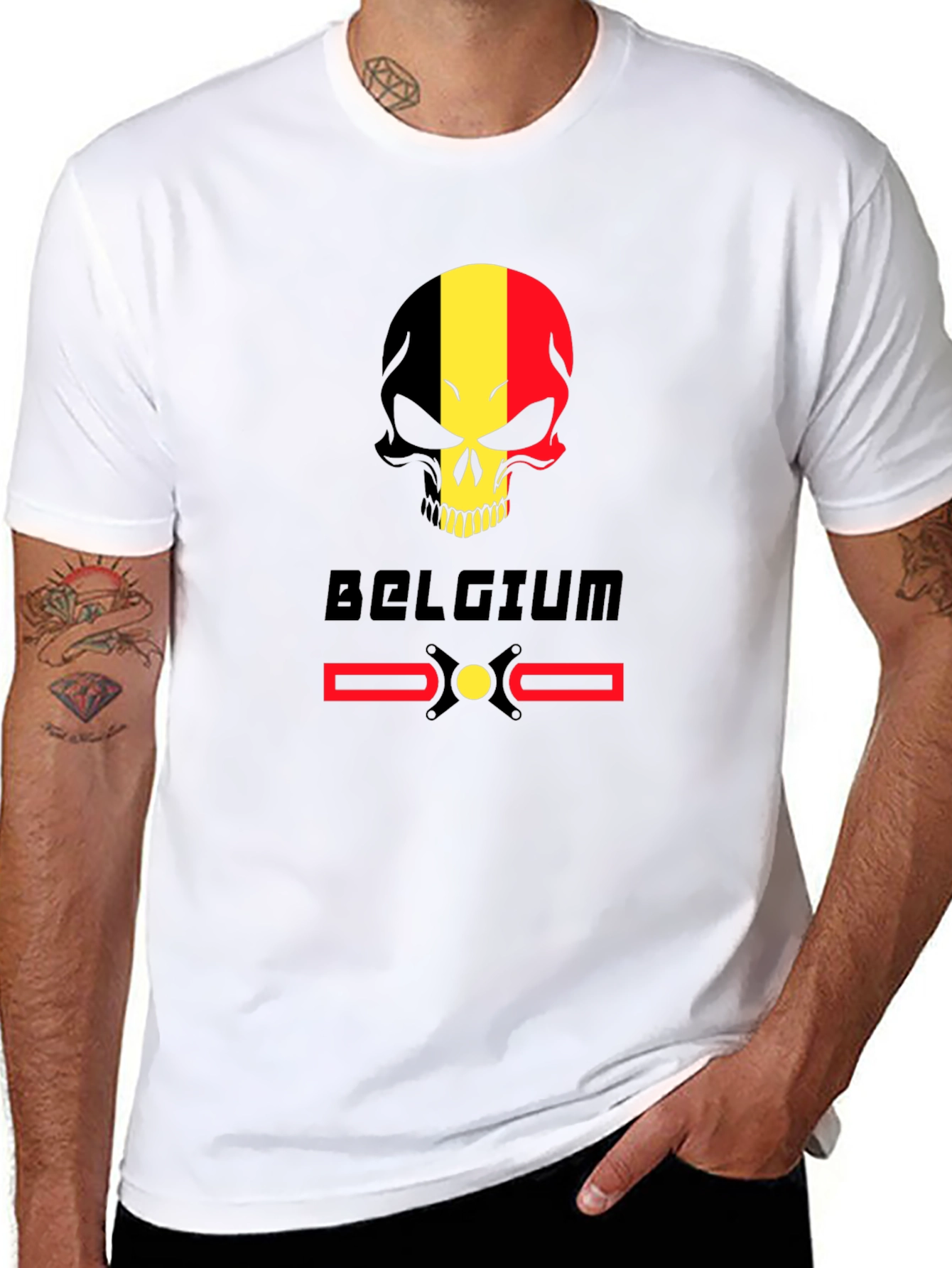 Belgium Flag Skull T-Shirt - Black