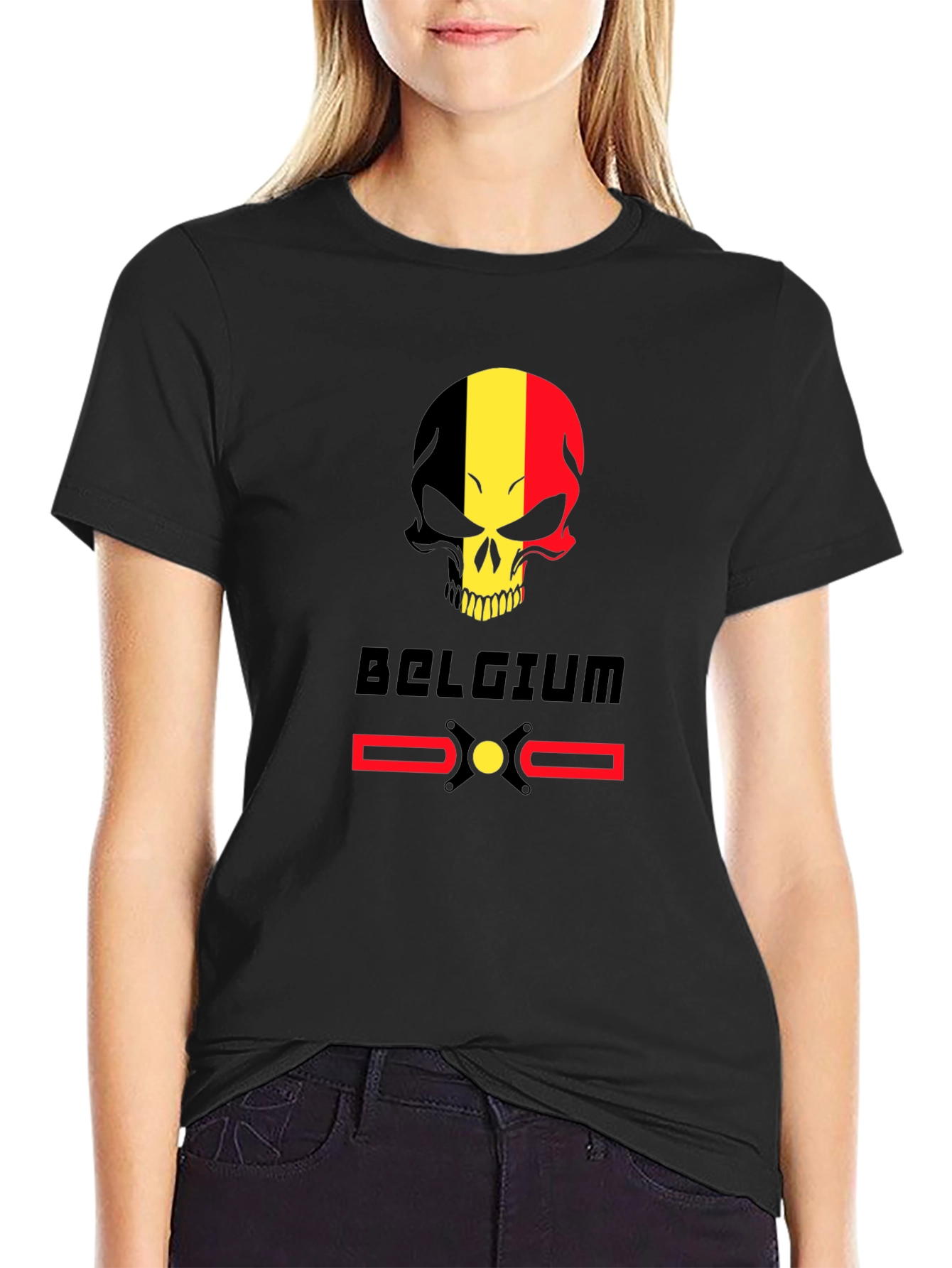 Belgium Flag Skull T-Shirt - Black