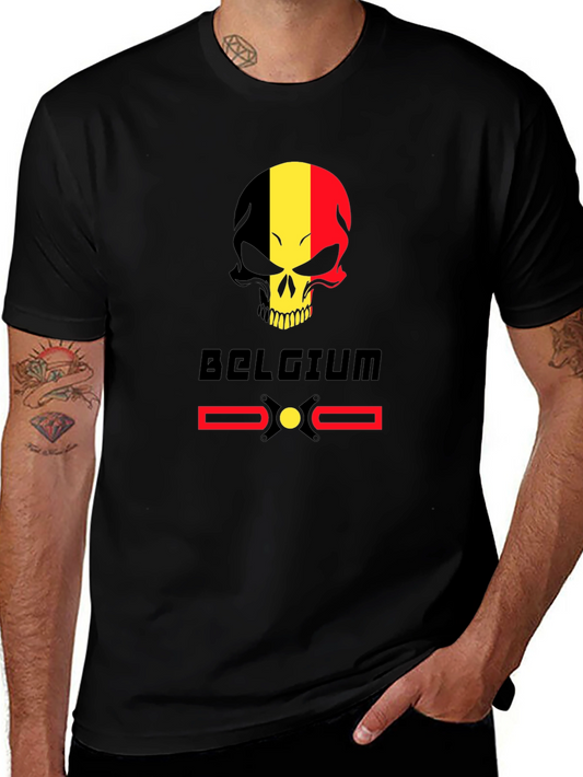 Belgium Flag Skull T-Shirt - Black