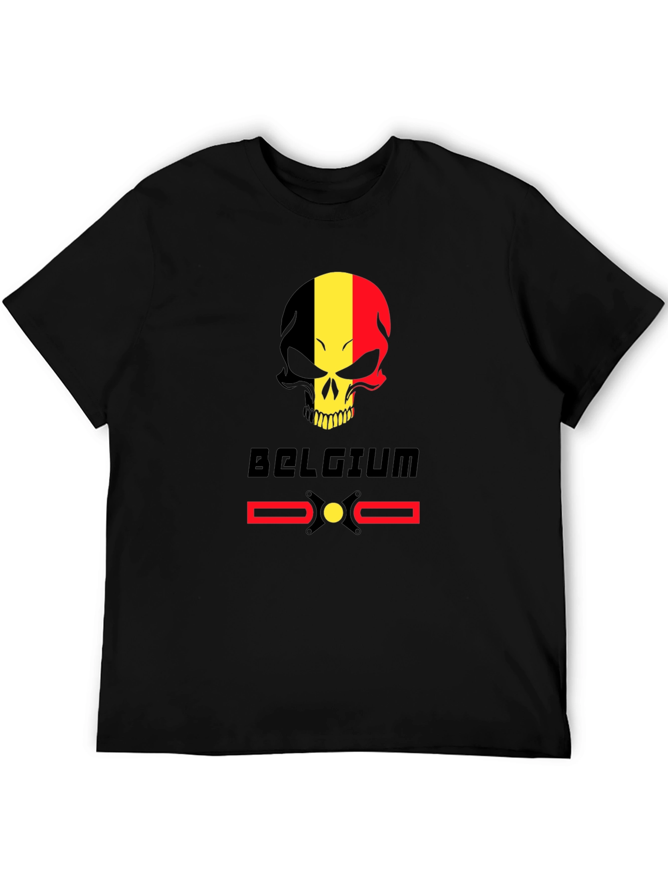 Belgium Flag Skull T-Shirt - Black