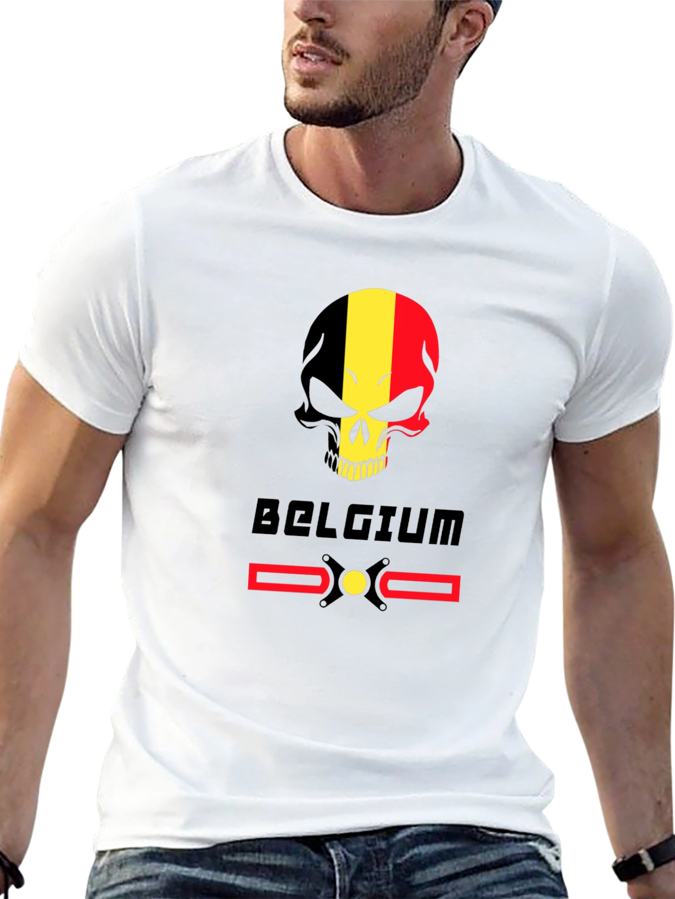 Belgium Flag Skull T-Shirt - Black