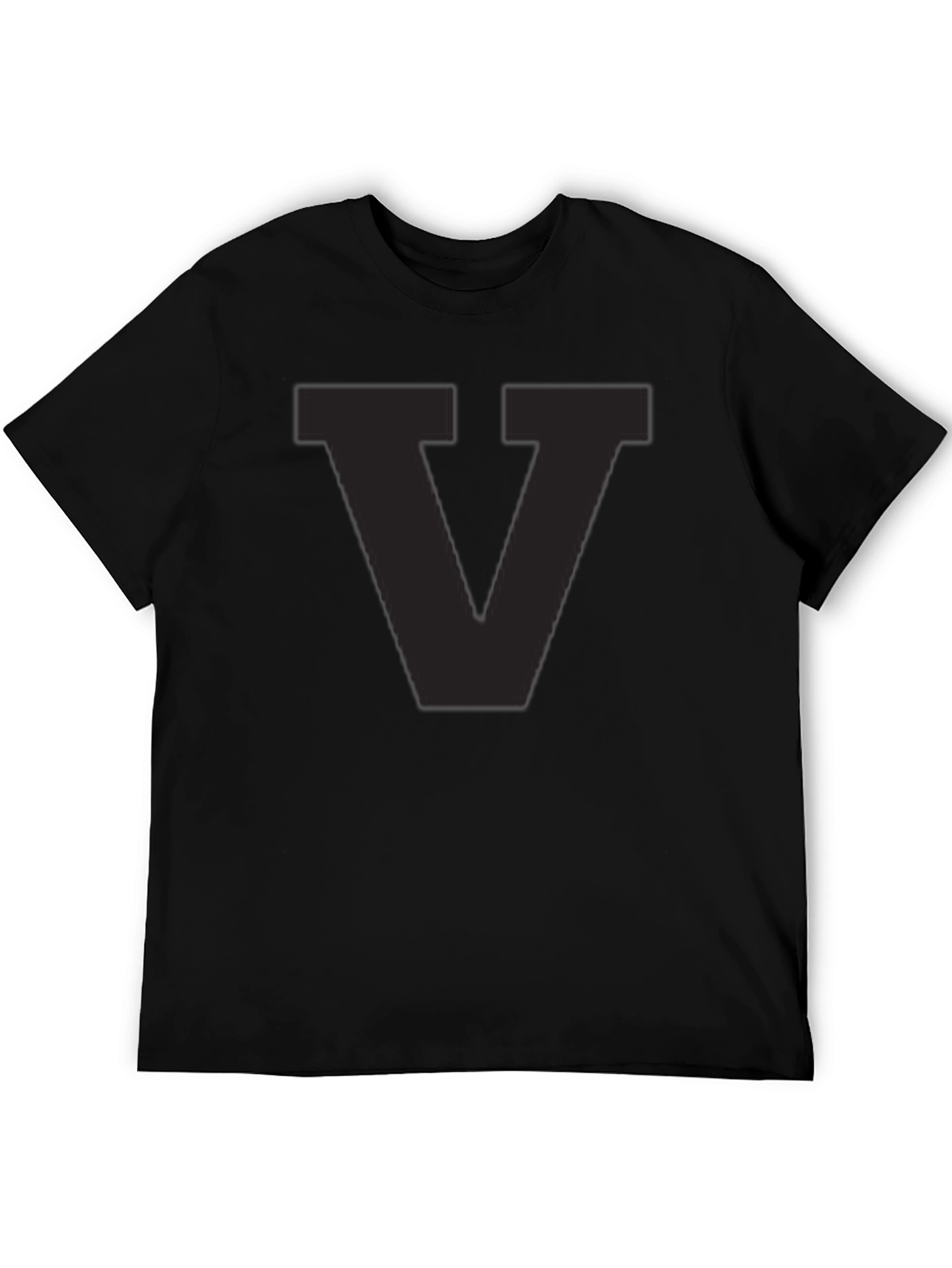 Mens Black T-Shirt with Letter V Graphic