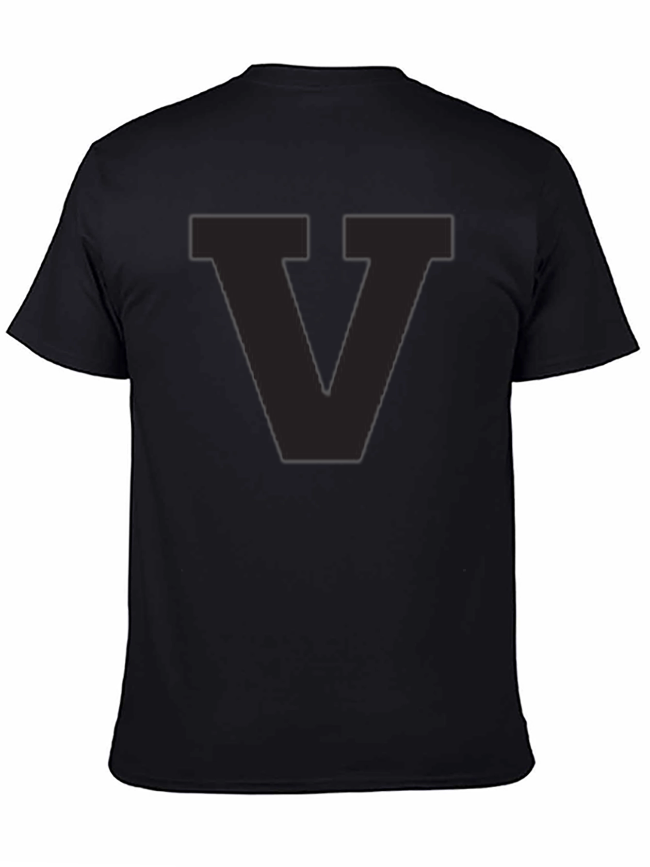 Mens Black T-Shirt with Letter V Graphic