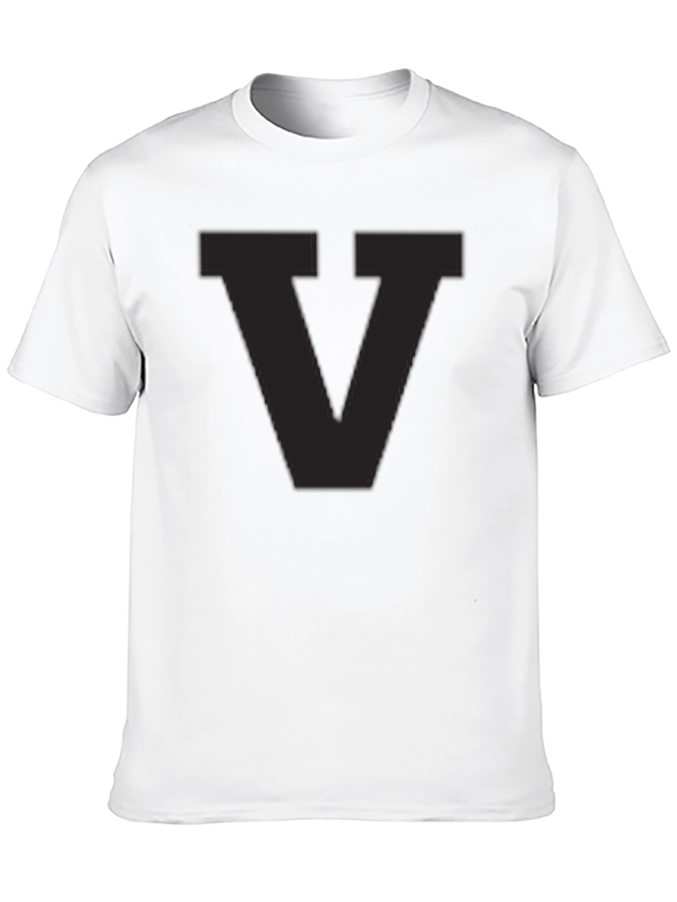 Mens Black T-Shirt with Letter V Graphic