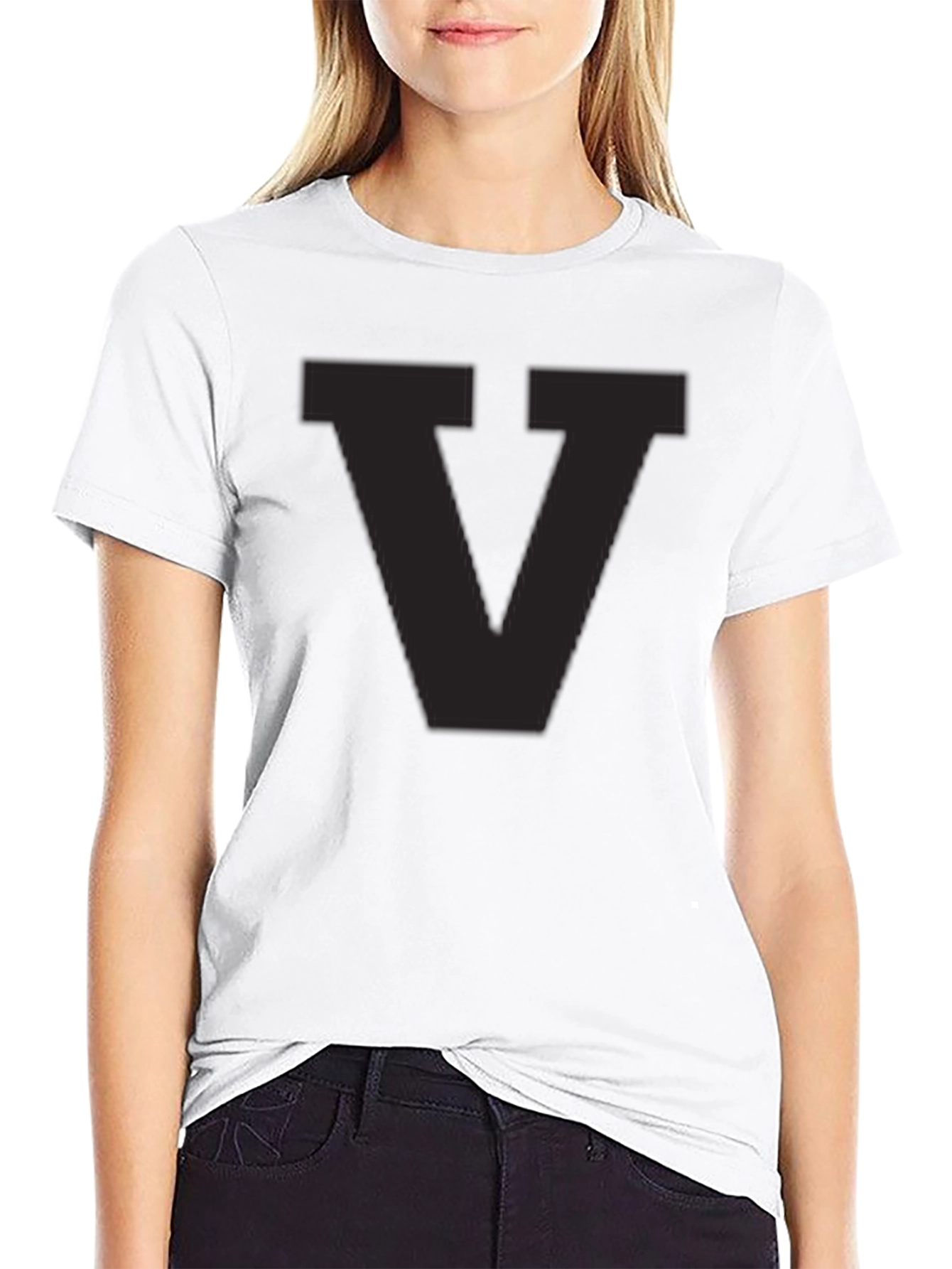 Mens Black T-Shirt with Letter V Graphic