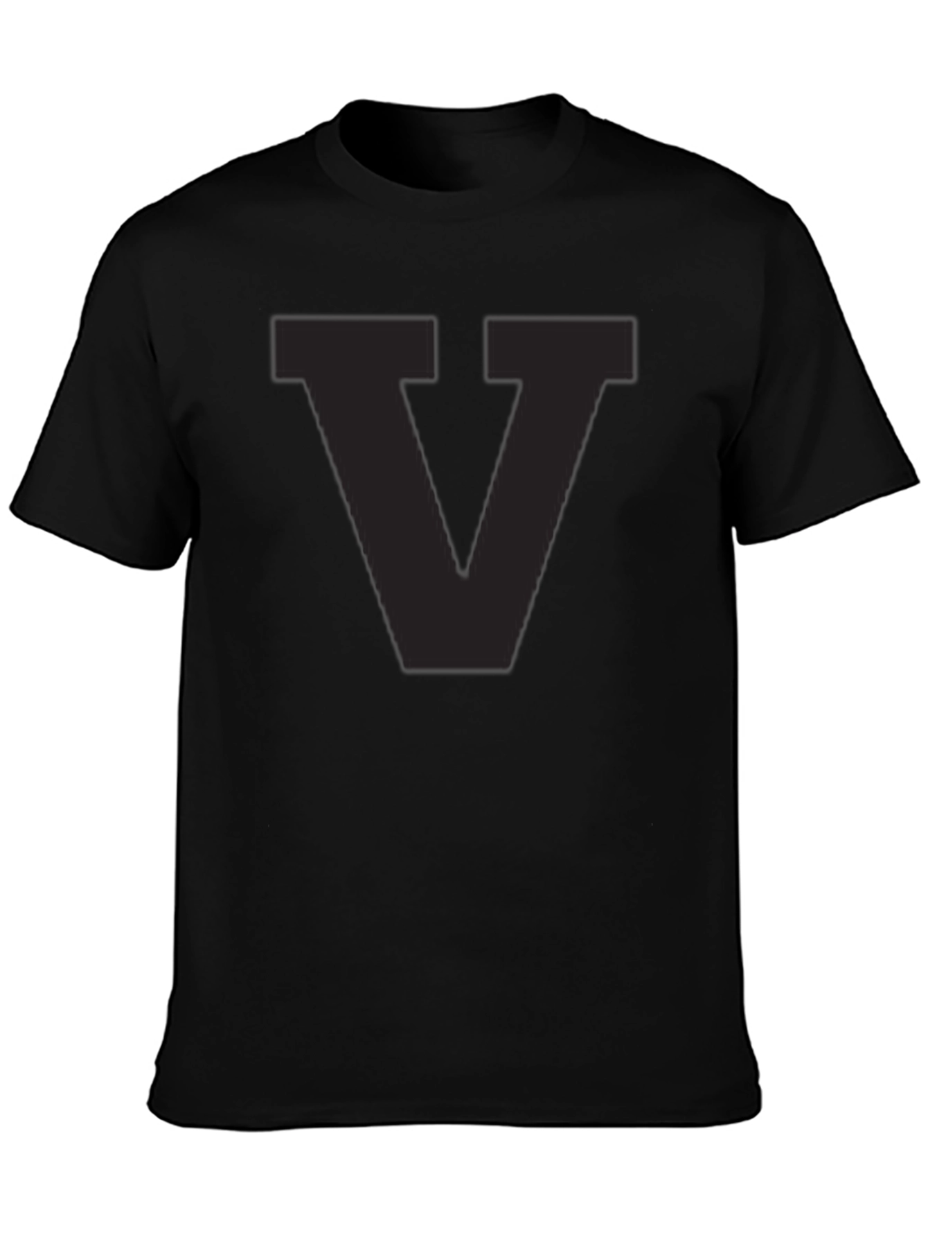 Mens Black T-Shirt with Letter V Graphic