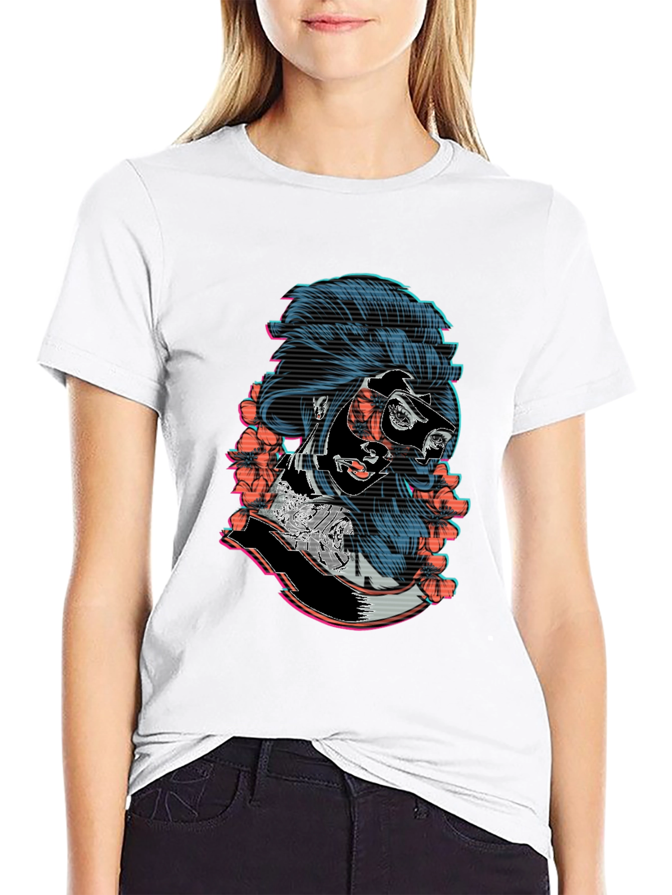 Cyberpunk Geisha Graphic Tee - Stylish Black T-Shirt