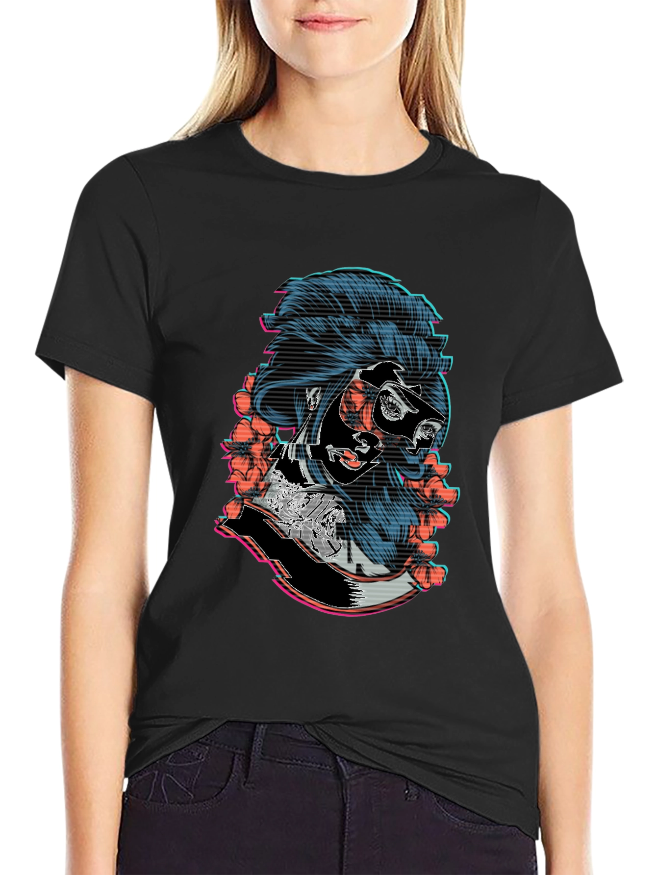Cyberpunk Geisha Graphic Tee - Stylish Black T-Shirt