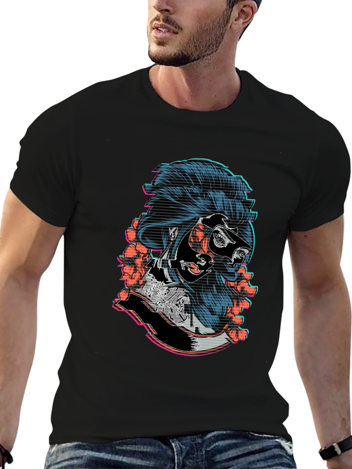 Cyberpunk Geisha Graphic Tee - Stylish Black T-Shirt