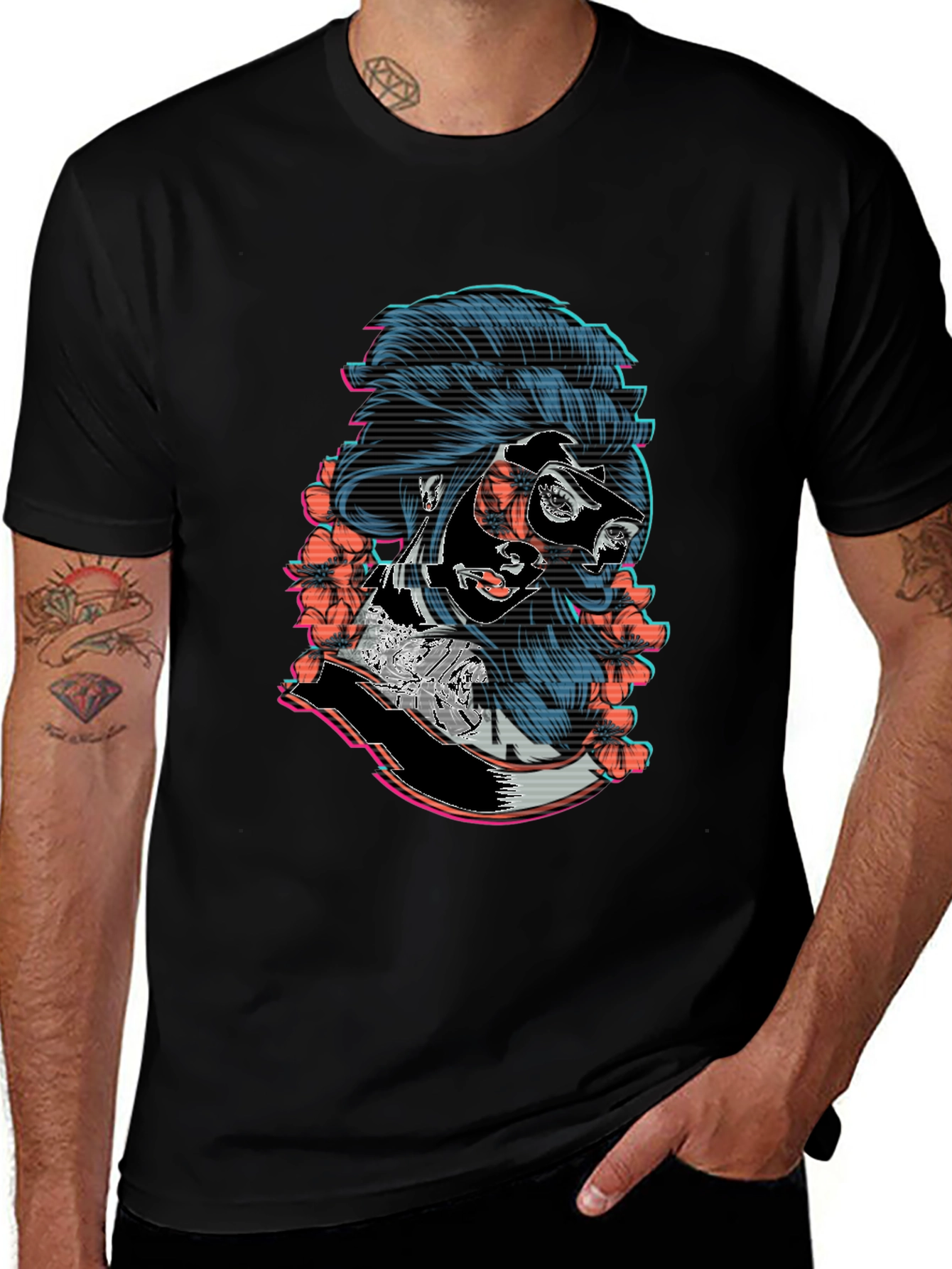 Cyberpunk Geisha Graphic Tee - Stylish Black T-Shirt