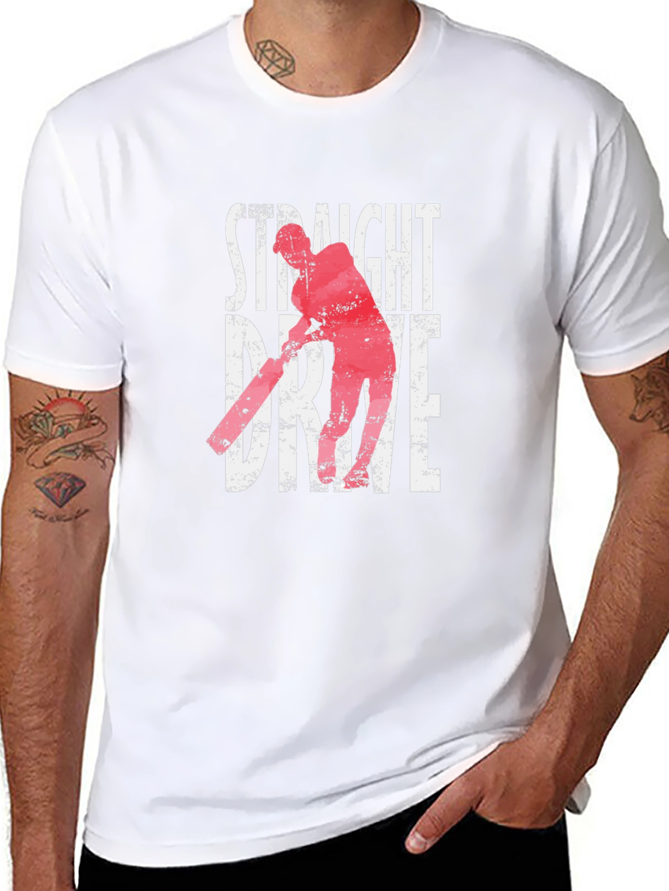 Straight Drive Cricket Player Graphic Tee - Black