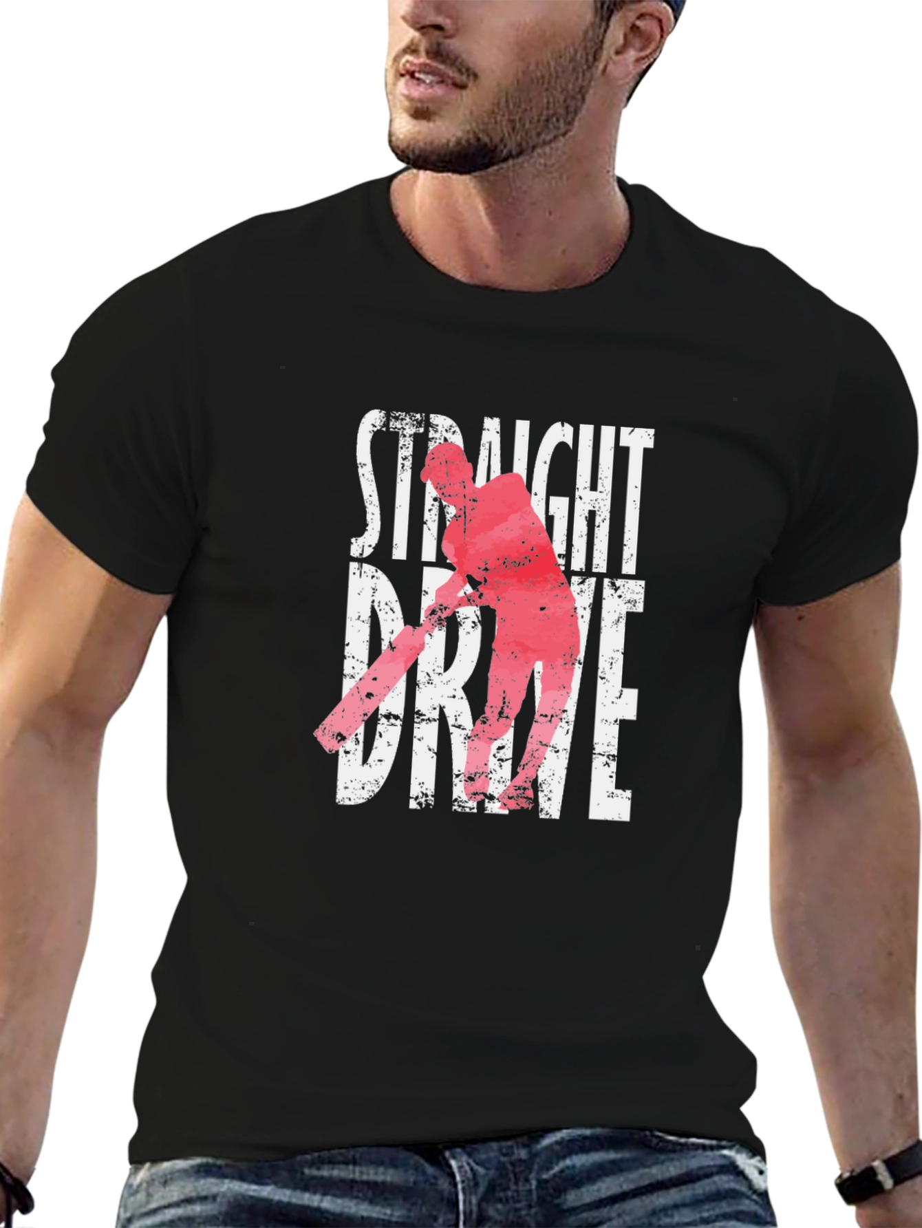 Straight Drive Cricket Player Graphic Tee - Black