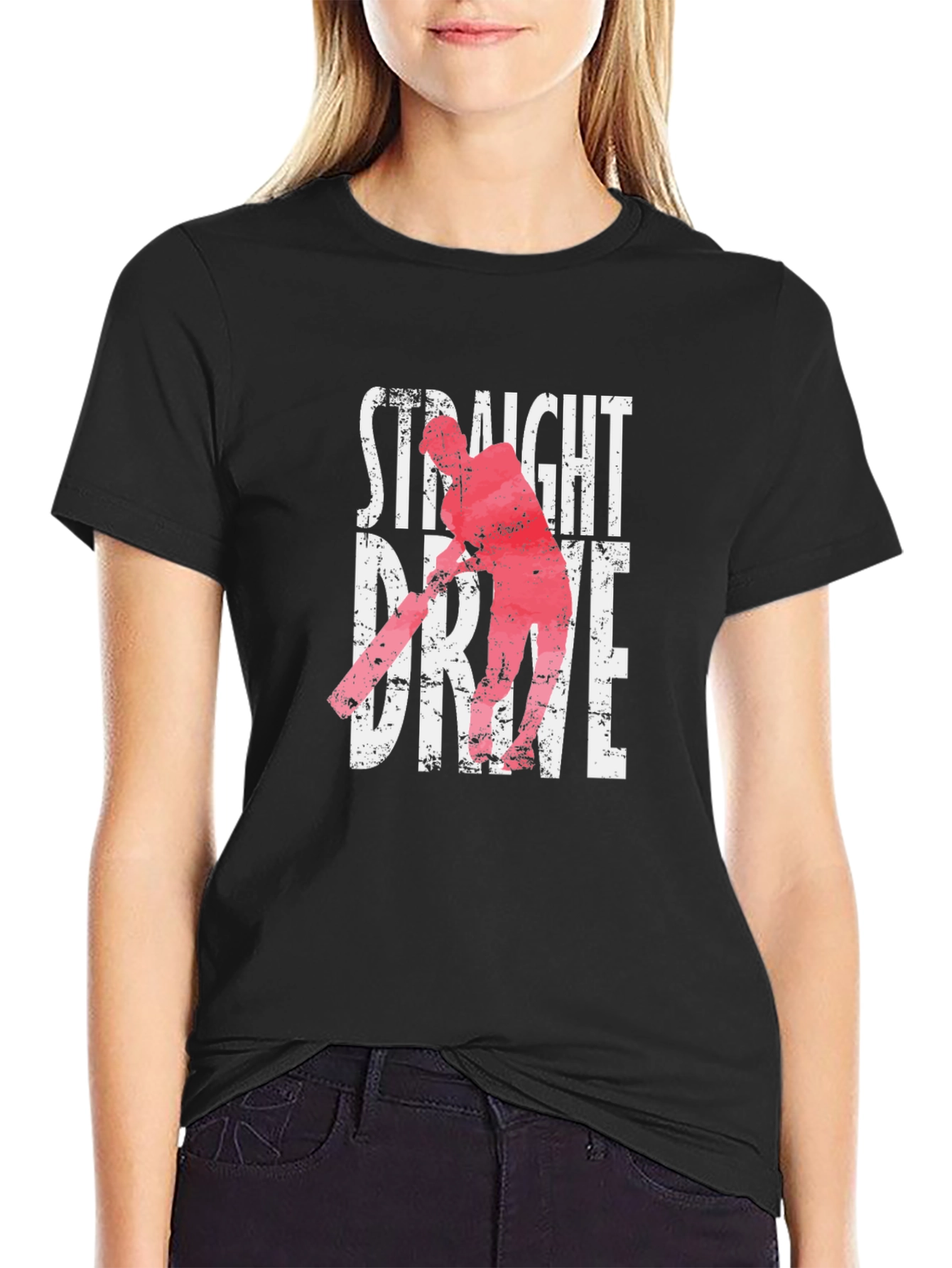 Straight Drive Cricket Player Graphic Tee - Black