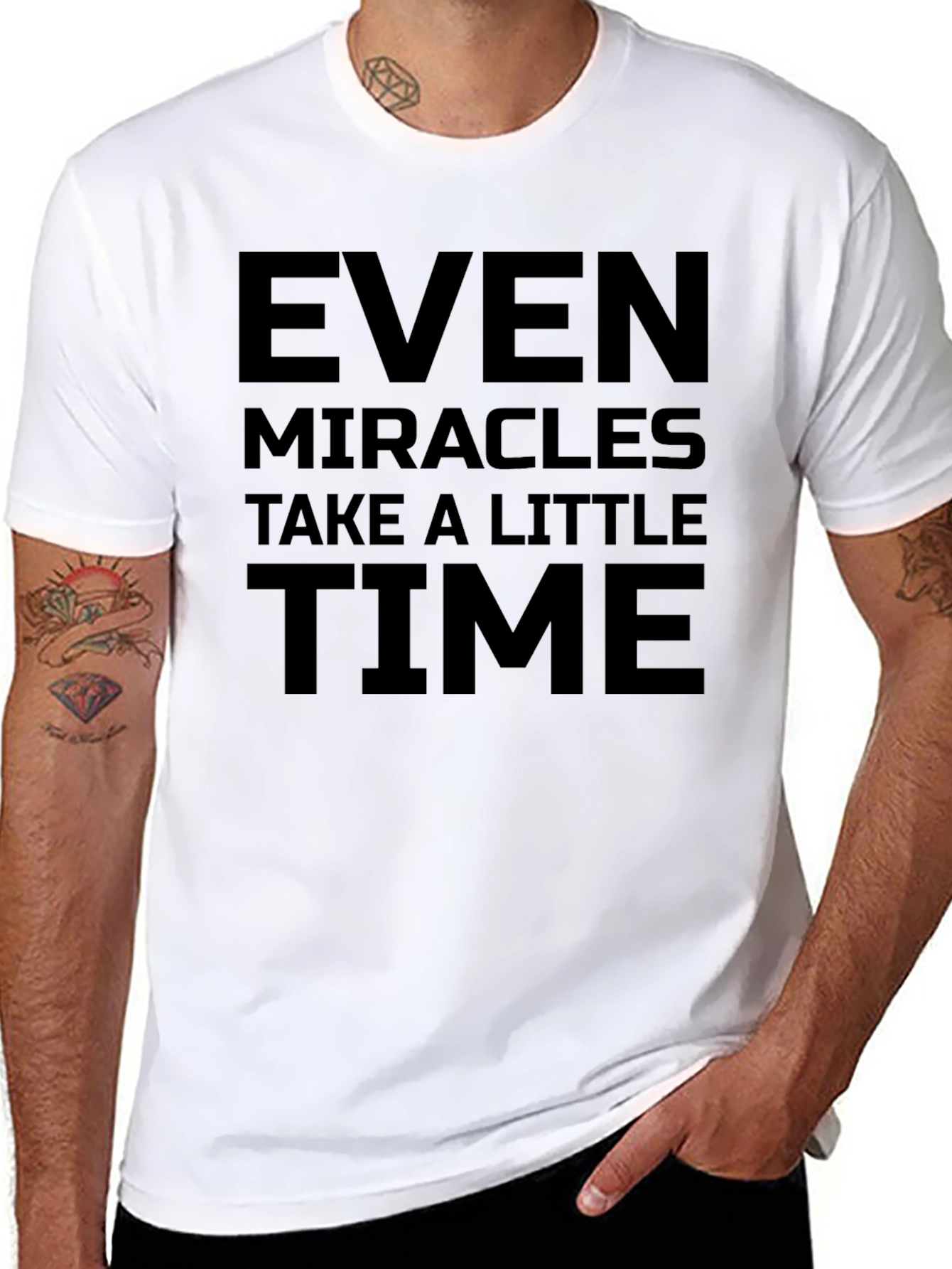 Inspirational Even Miracles Take Time Black T-Shirt