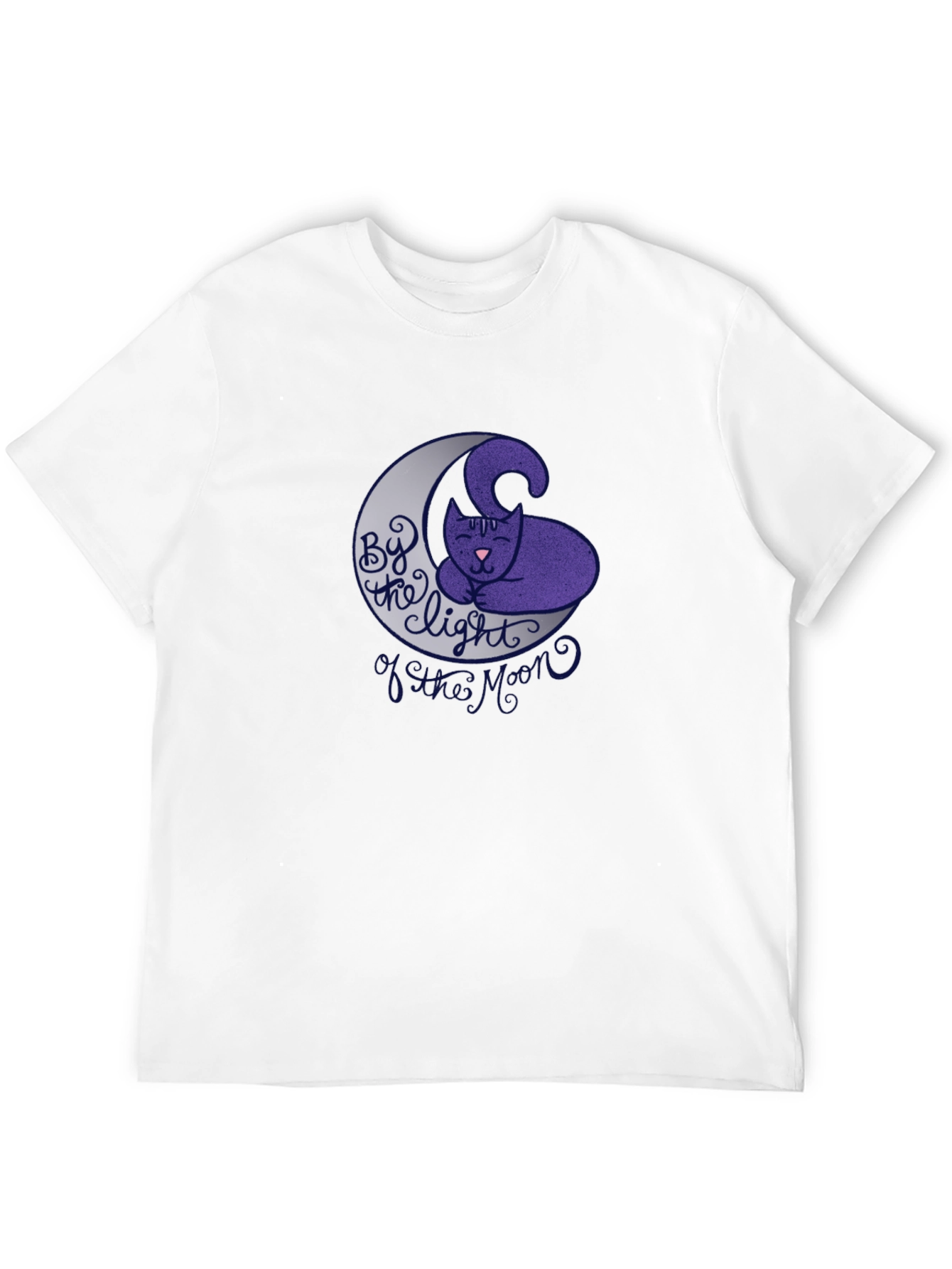 Cute Cat on Moon Graphic T-Shirt - Black