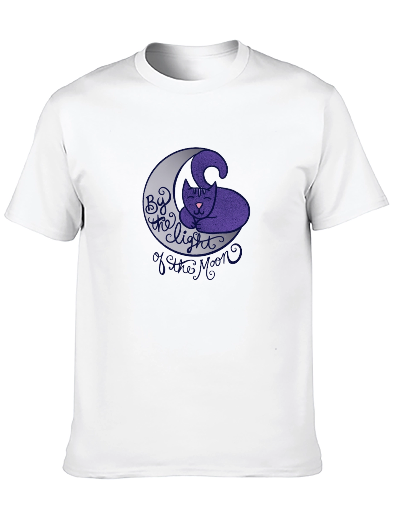Cute Cat on Moon Graphic T-Shirt - Black