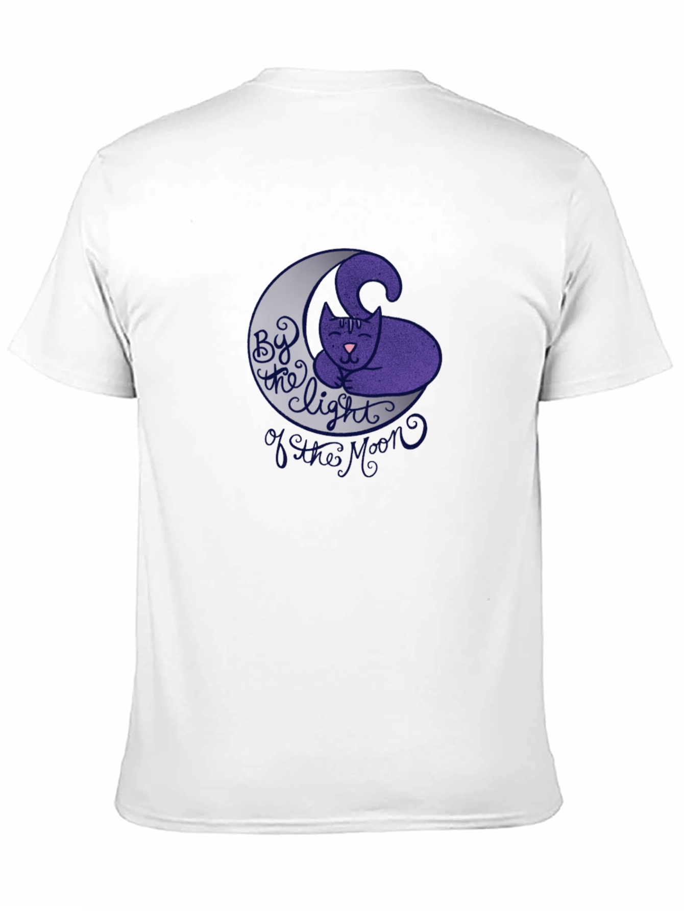 Cute Cat on Moon Graphic T-Shirt - Black