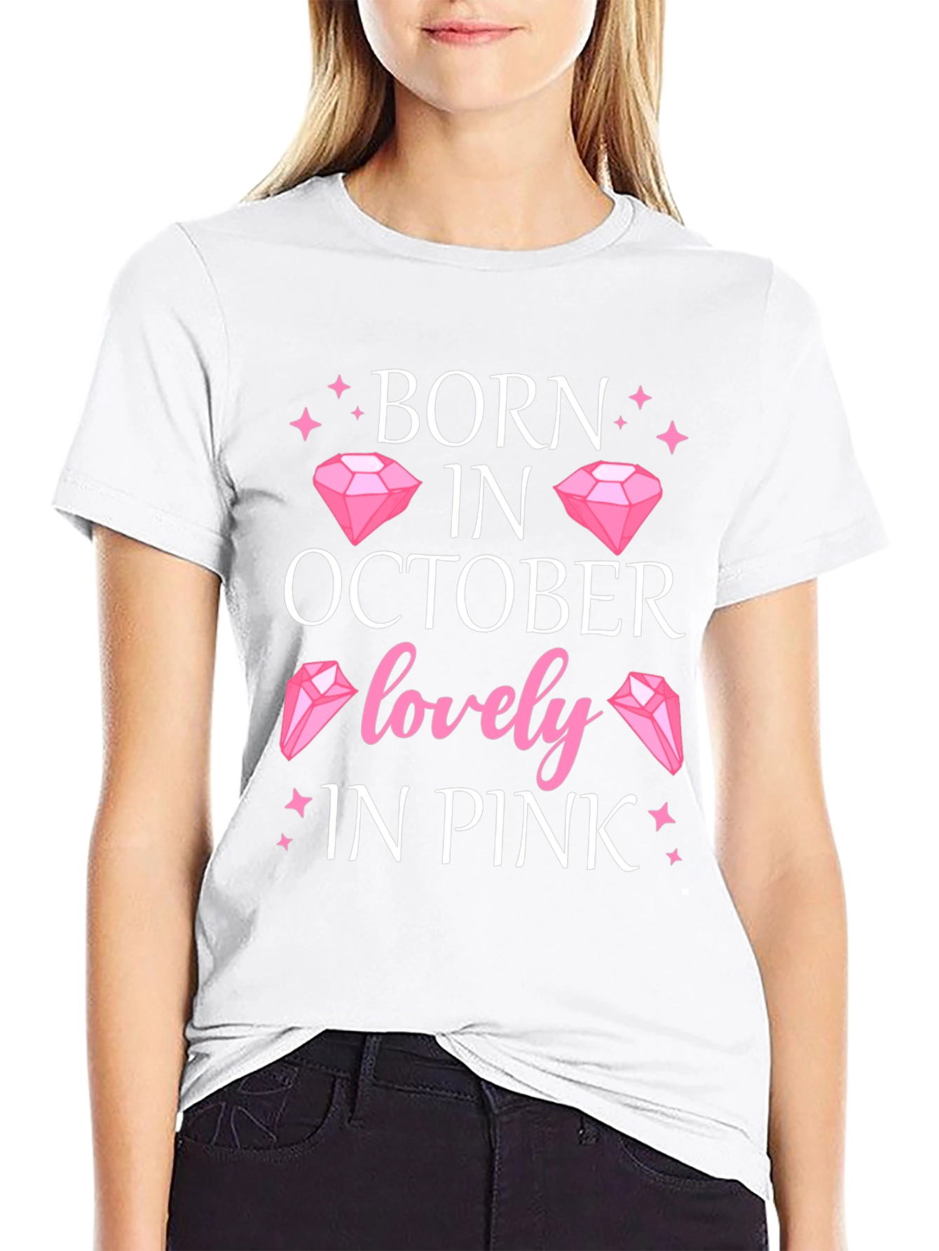 Born in October Lovely in Pink T-Shirt
