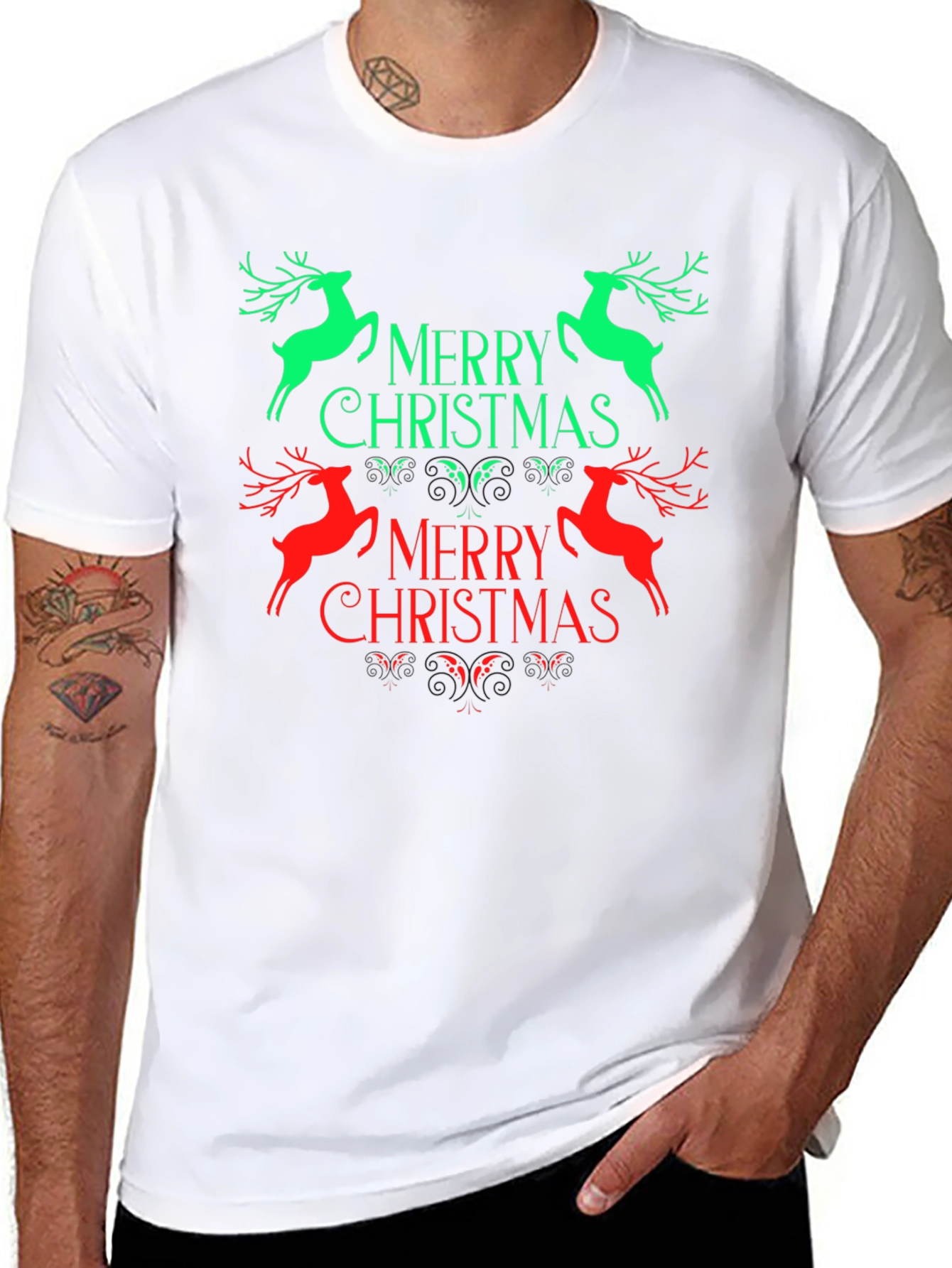 Festive Merry Christmas Reindeer Graphic Tee