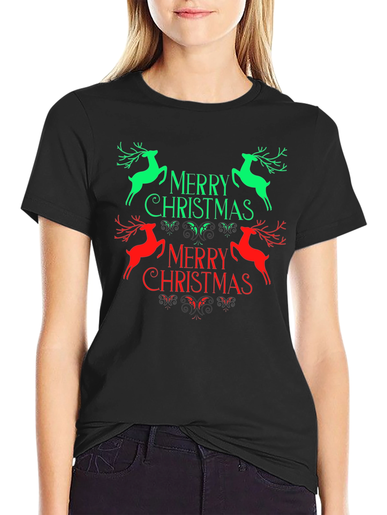 Festive Merry Christmas Reindeer Graphic Tee