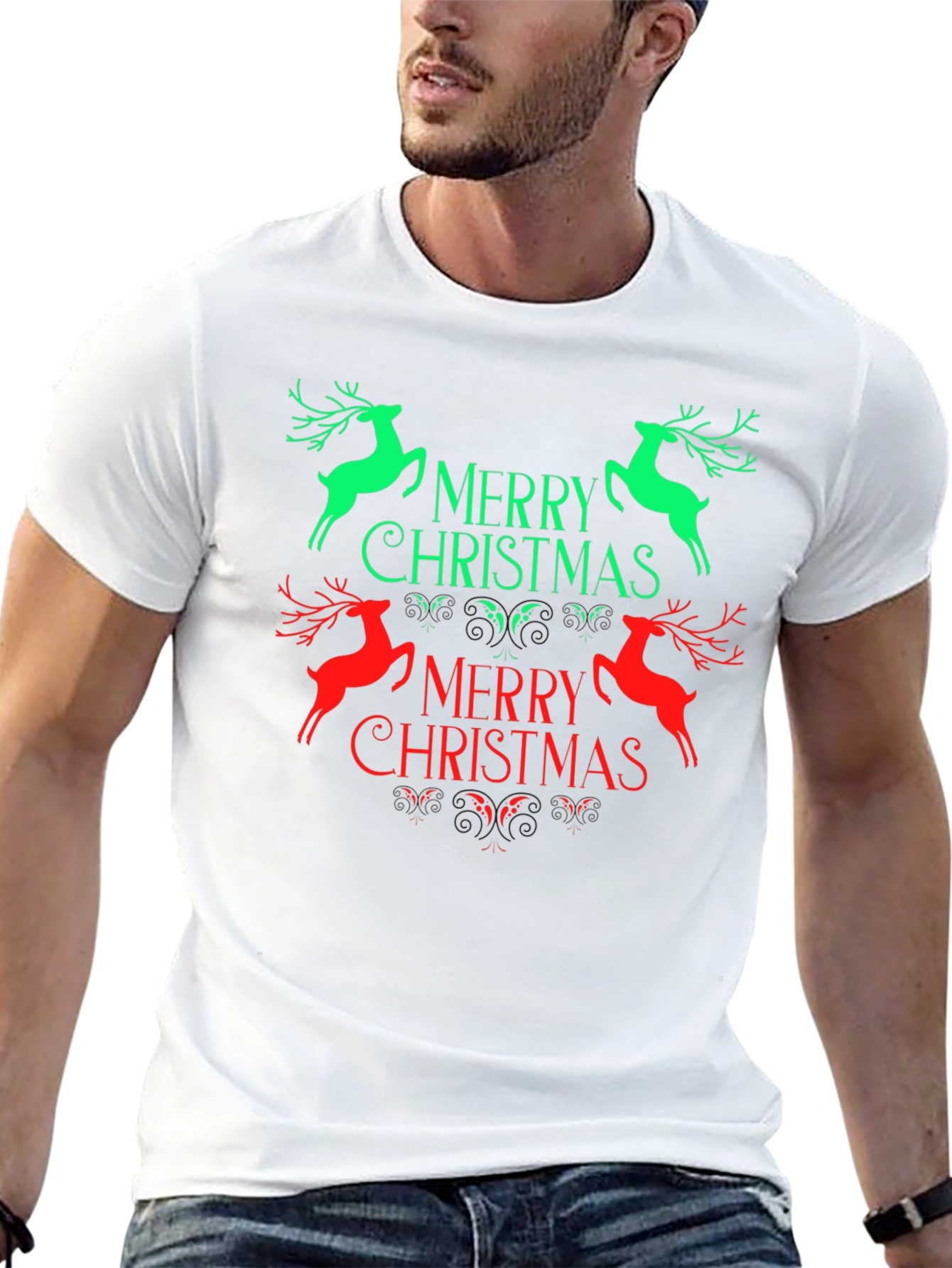 Festive Merry Christmas Reindeer Graphic Tee