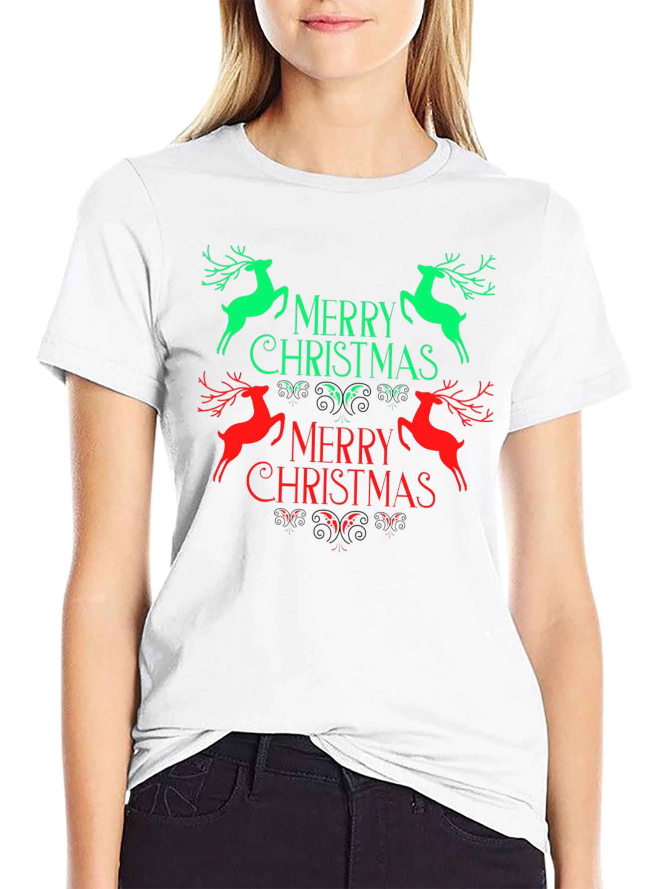 Festive Merry Christmas Reindeer Graphic Tee