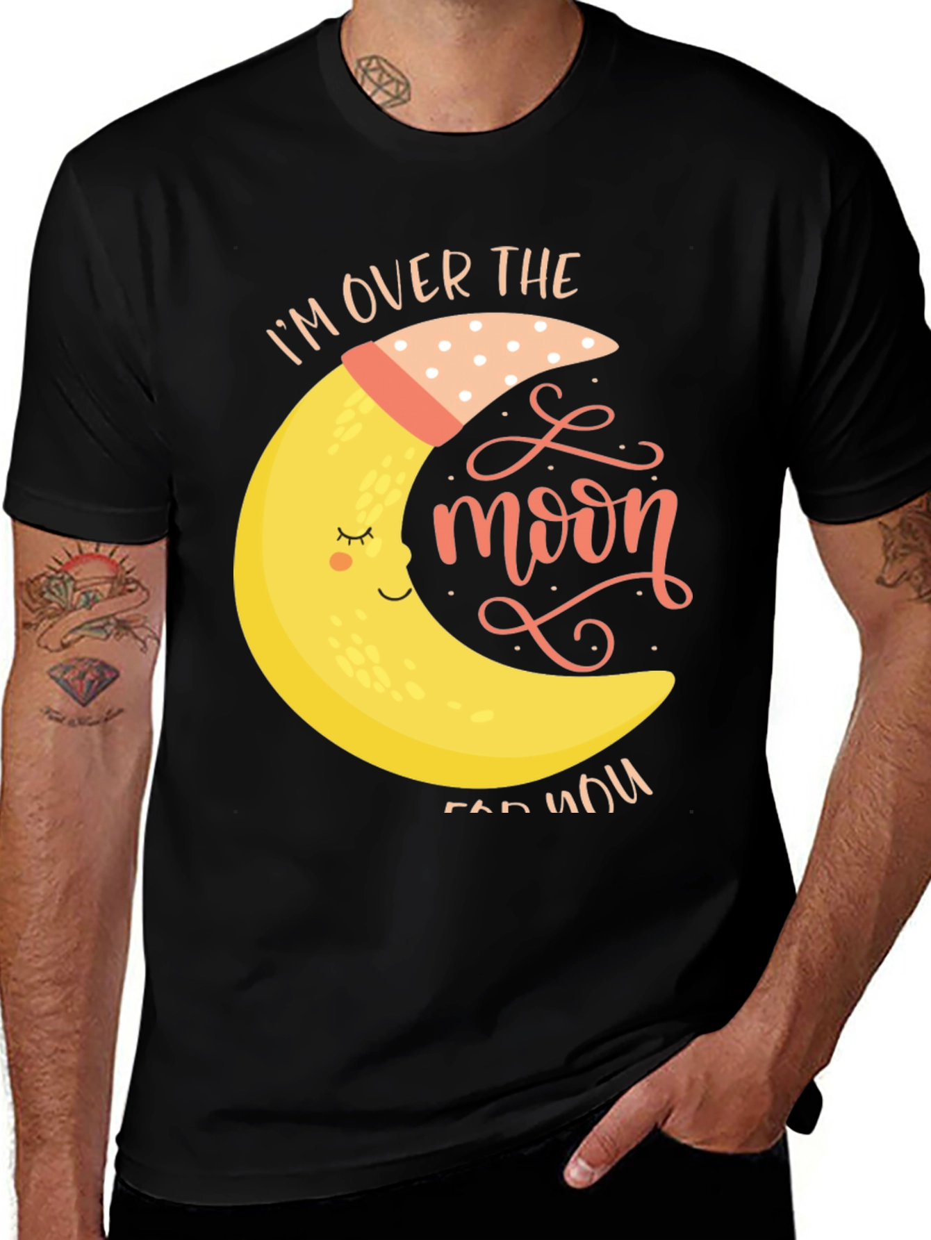 Over the Moon Graphic Tee - Black Cotton T-Shirt