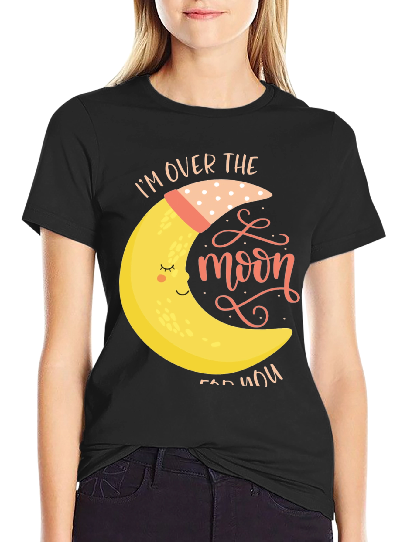 Over the Moon Graphic Tee - Black Cotton T-Shirt