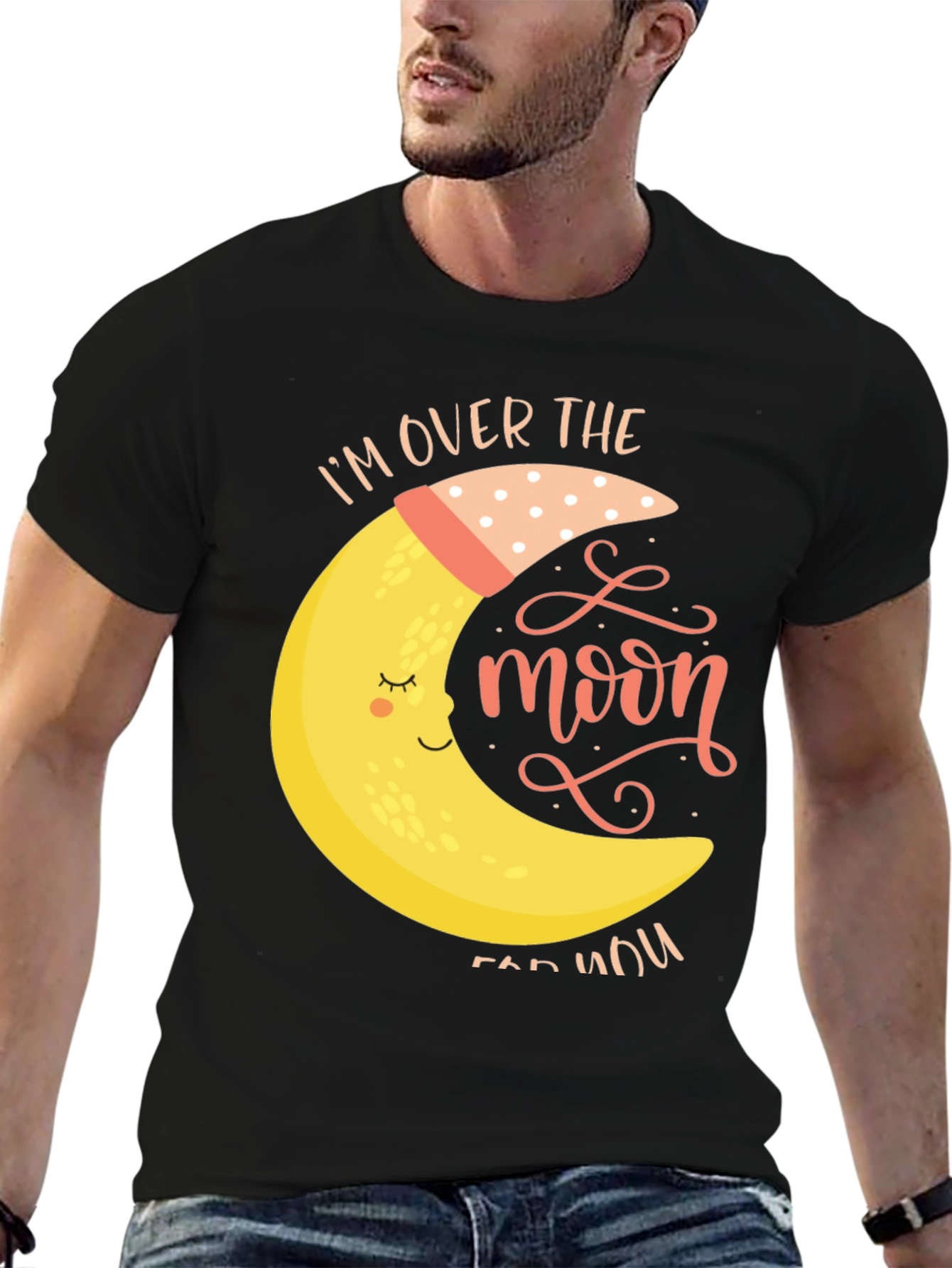 Over the Moon Graphic Tee - Black Cotton T-Shirt