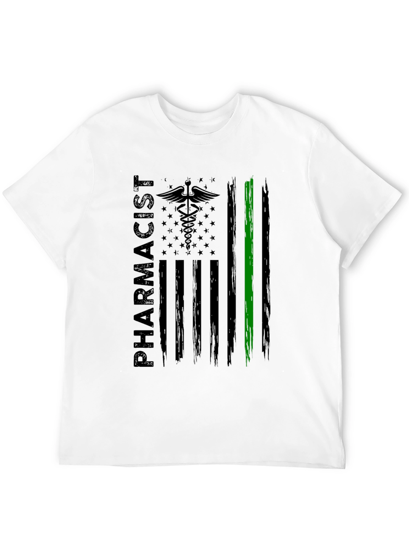 Pharmacist American Flag T-Shirt - Green Line