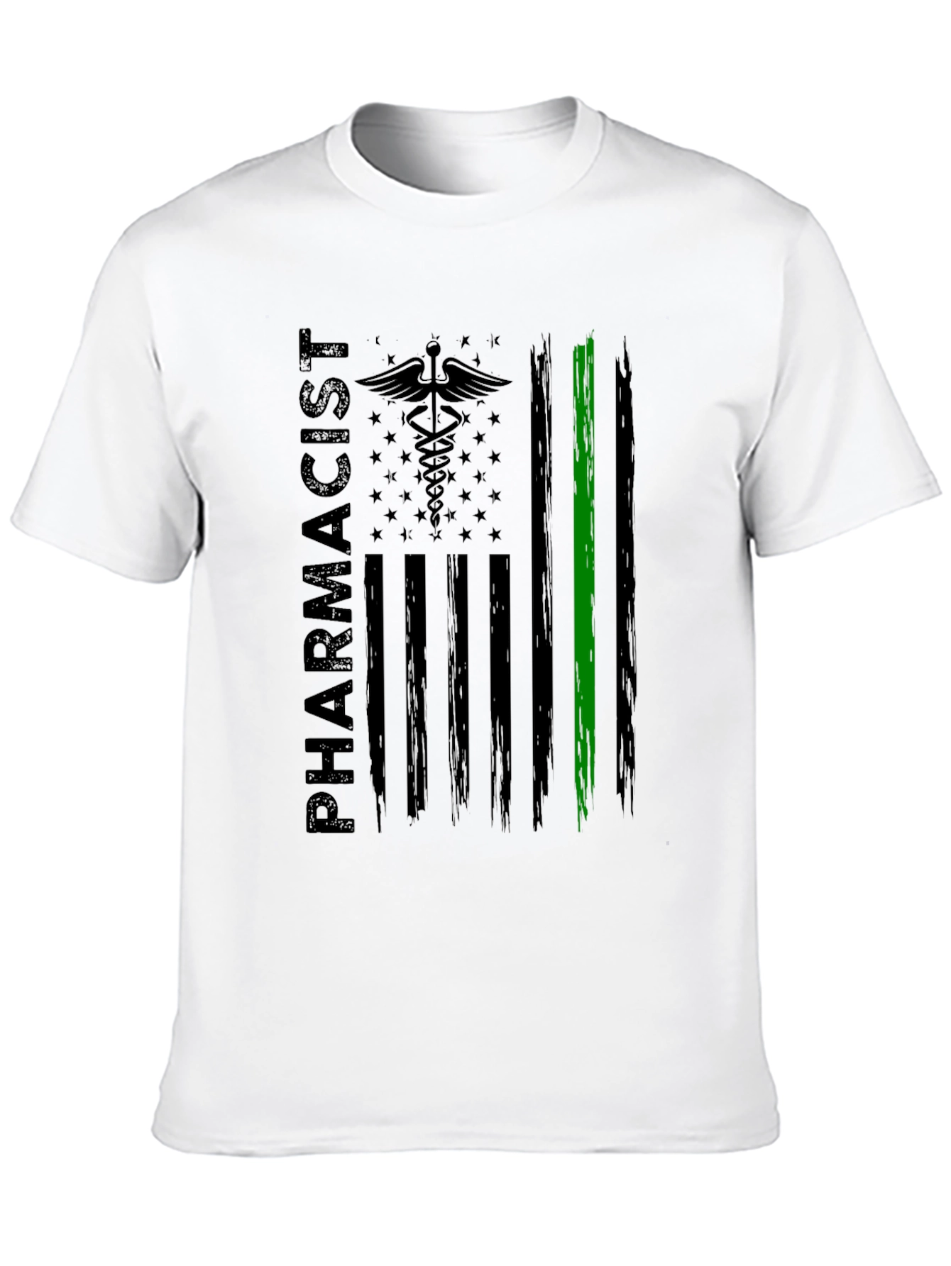 Pharmacist American Flag T-Shirt - Green Line