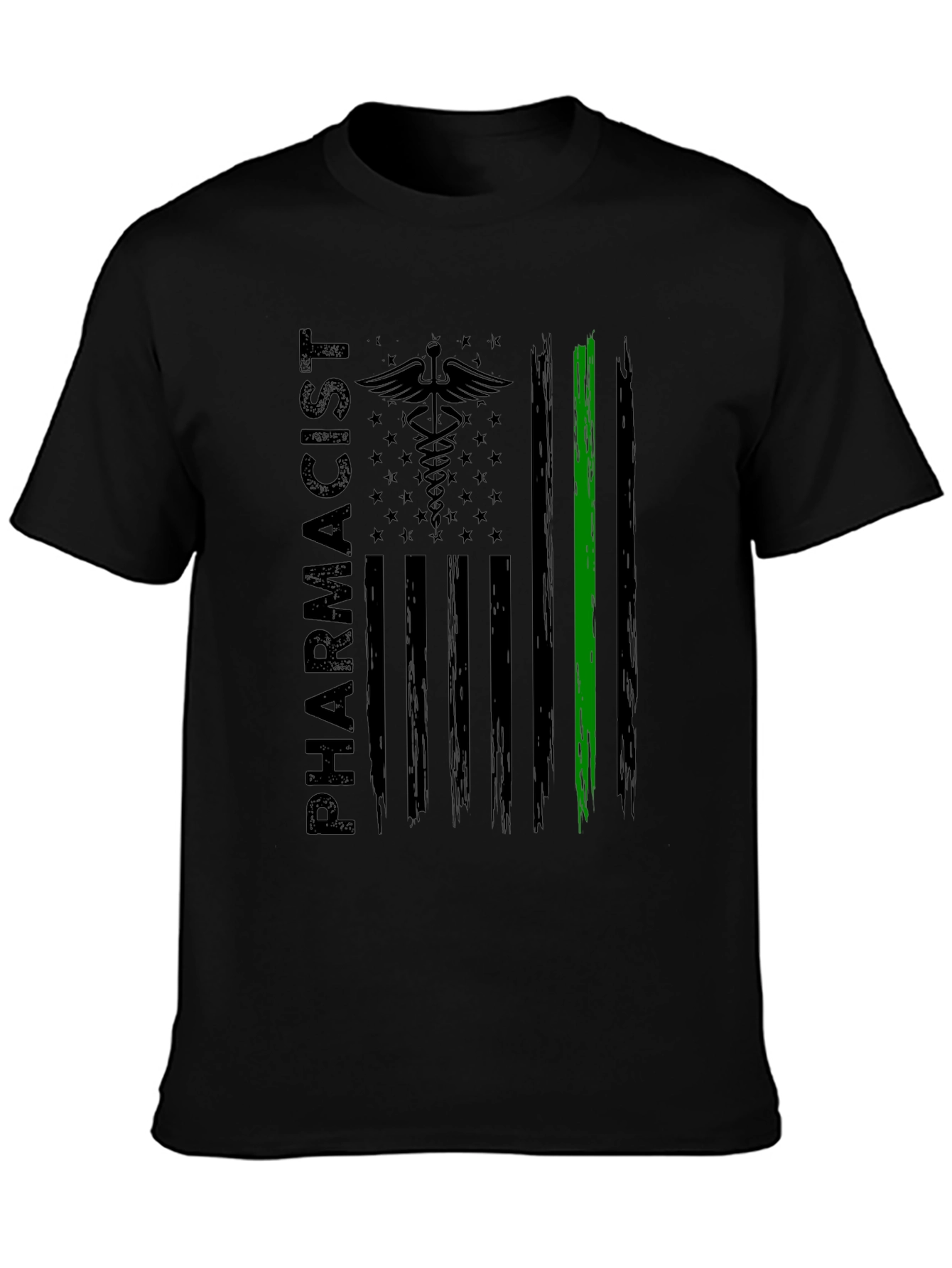 Pharmacist American Flag T-Shirt - Green Line