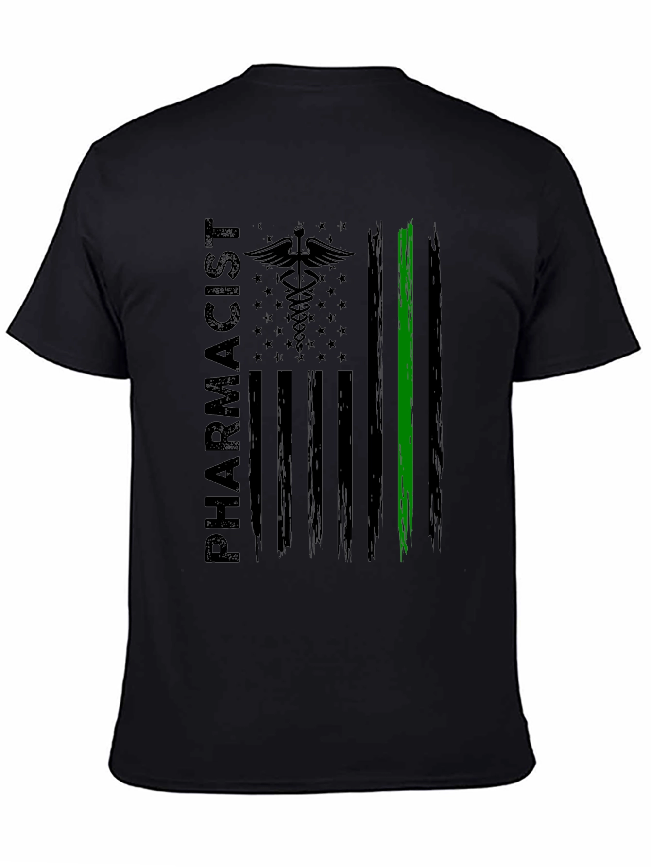 Pharmacist American Flag T-Shirt - Green Line