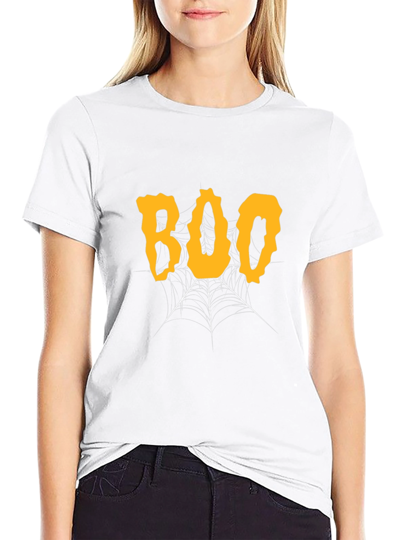 Halloween Boo Spiderweb Graphic Tee - Black