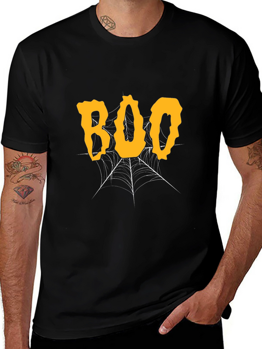 Halloween Boo Spiderweb Graphic Tee - Black