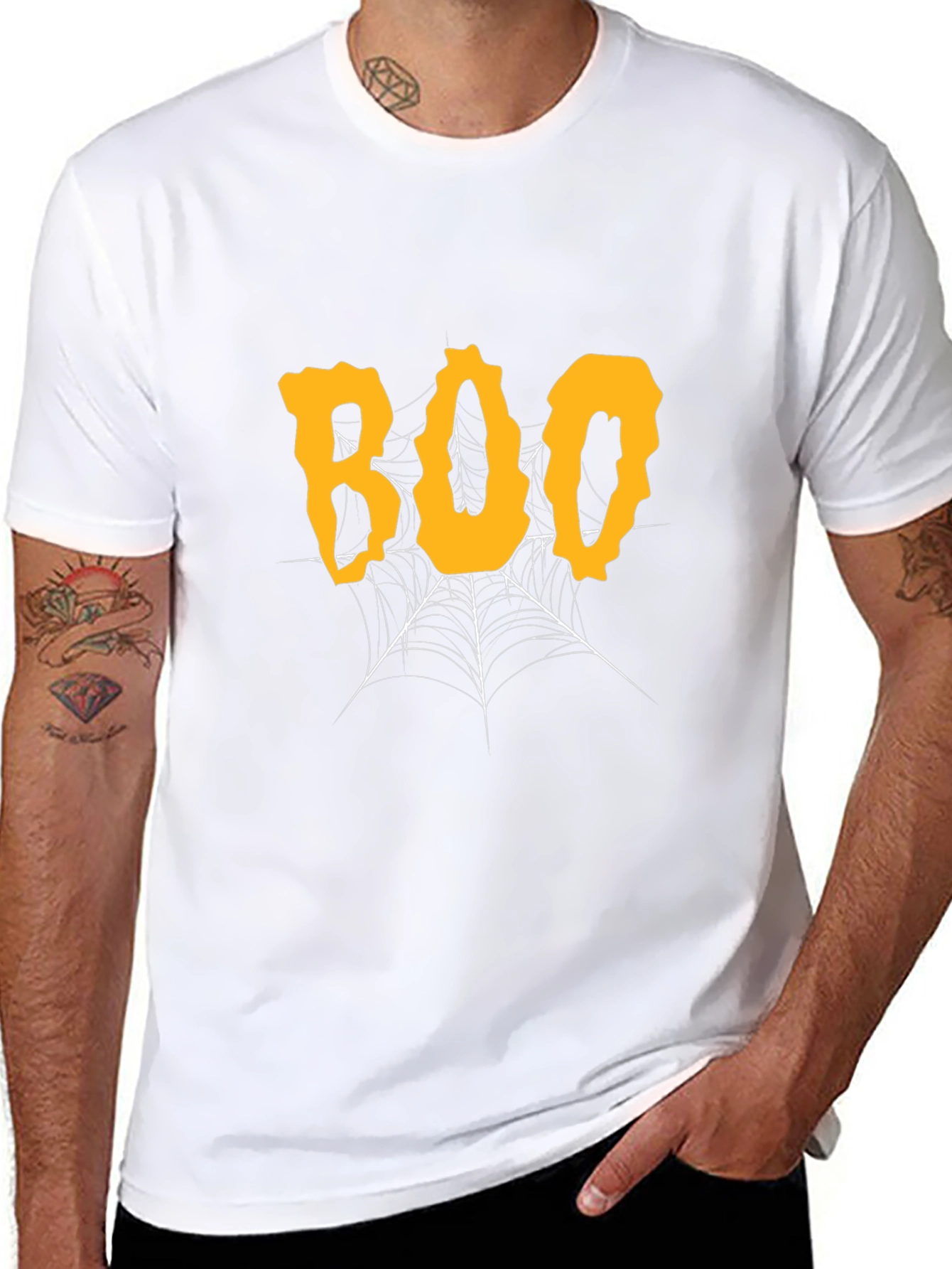 Halloween Boo Spiderweb Graphic Tee - Black
