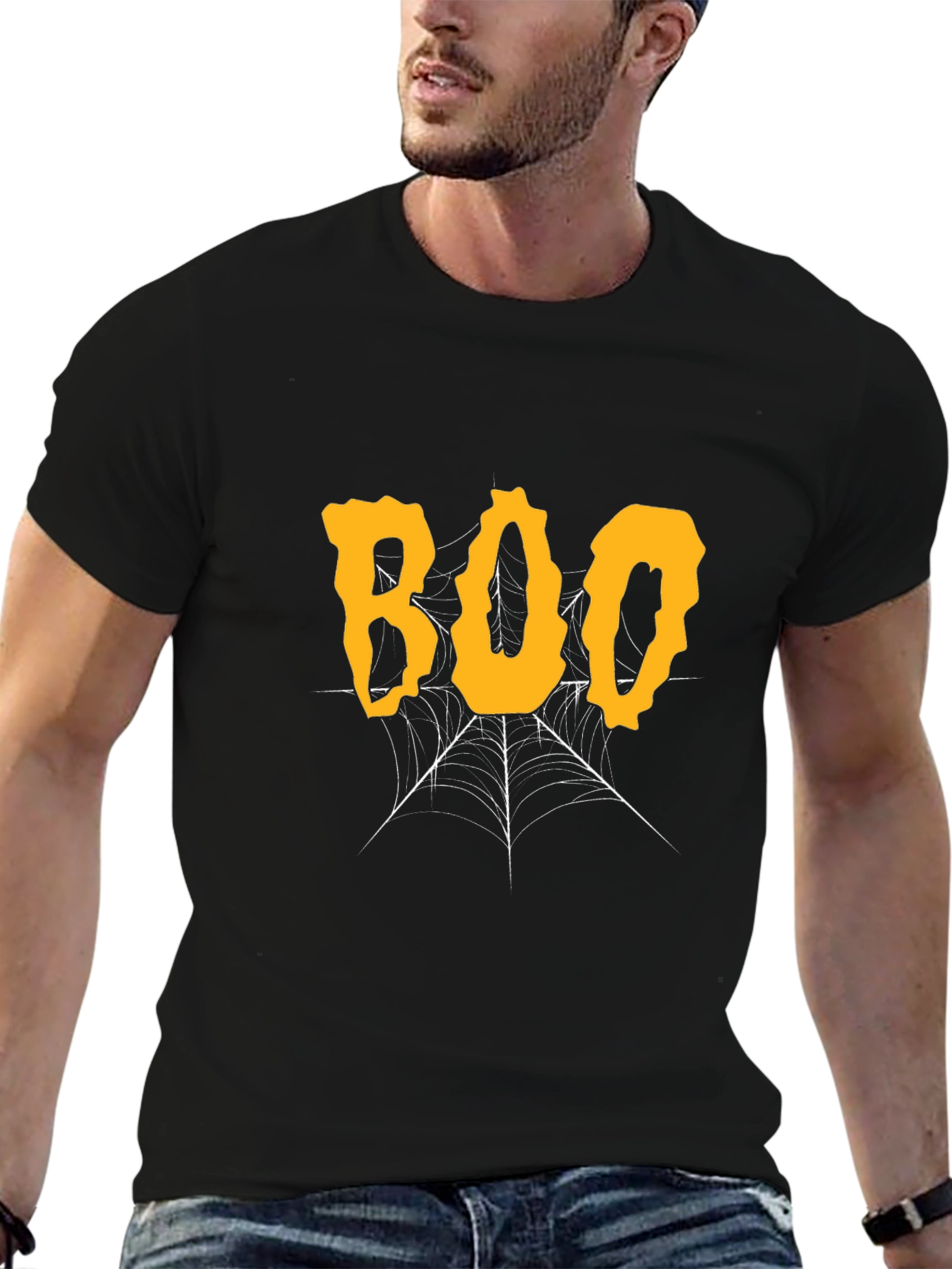 Halloween Boo Spiderweb Graphic Tee - Black