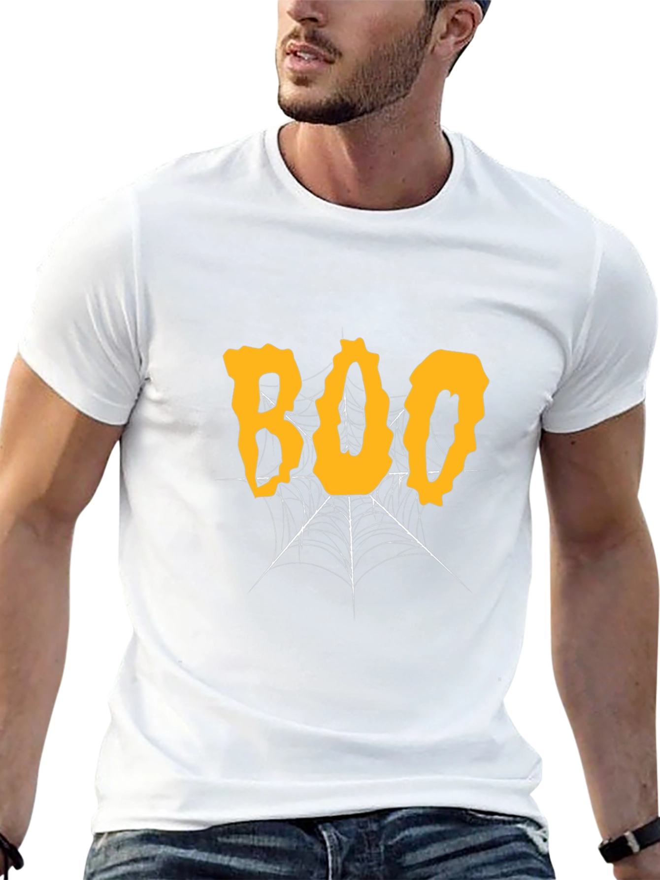 Halloween Boo Spiderweb Graphic Tee - Black