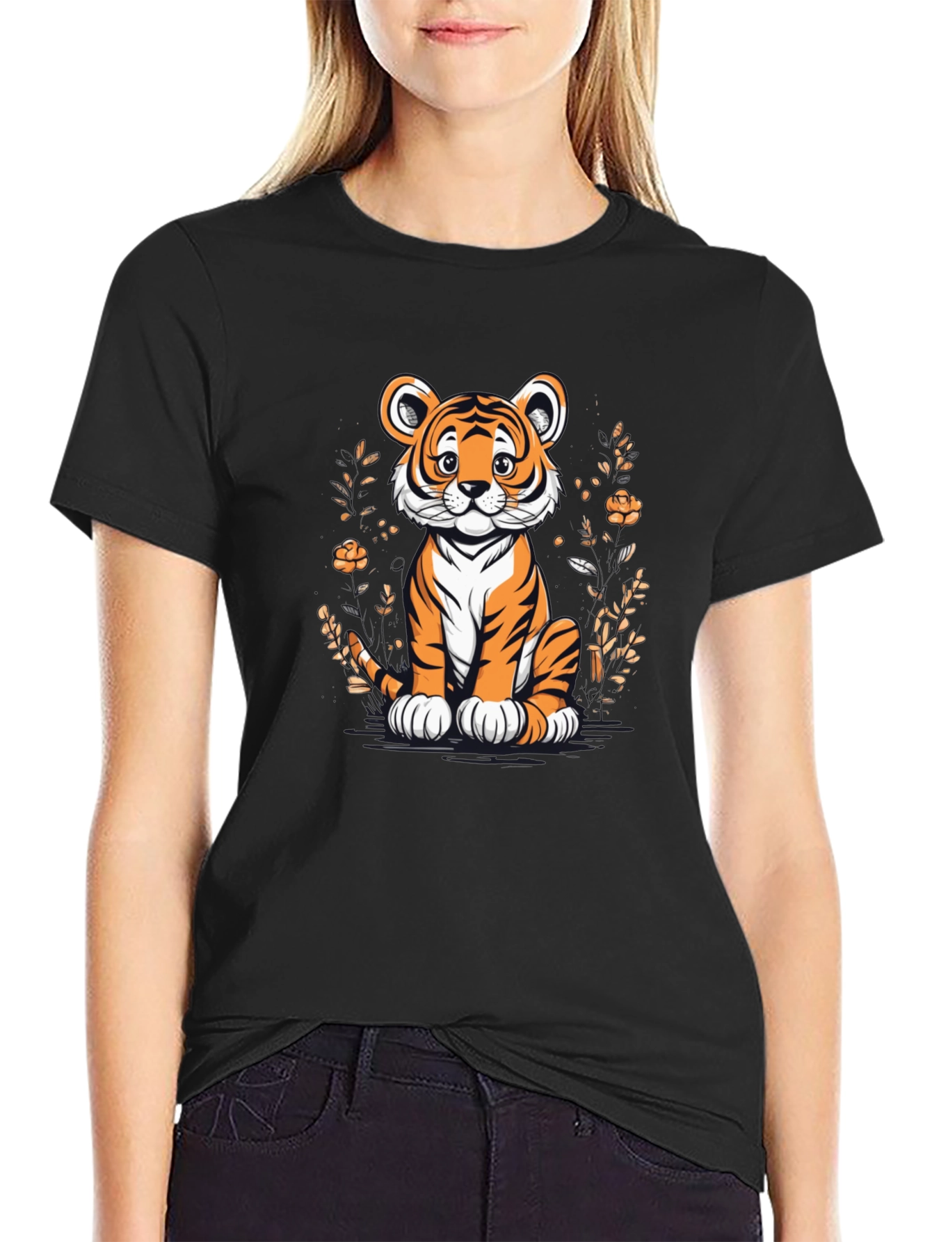 Cute Tiger Graphic Tee - Black Unisex T-Shirt