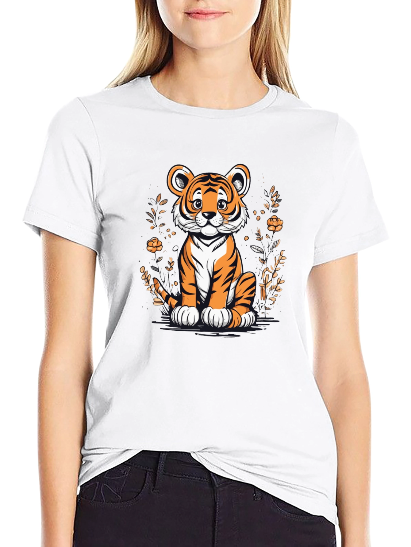 Cute Tiger Graphic Tee - Black Unisex T-Shirt