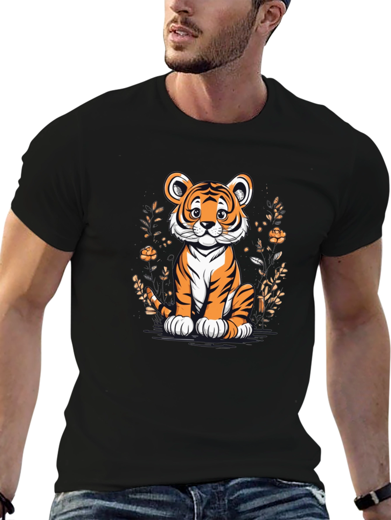 Cute Tiger Graphic Tee - Black Unisex T-Shirt