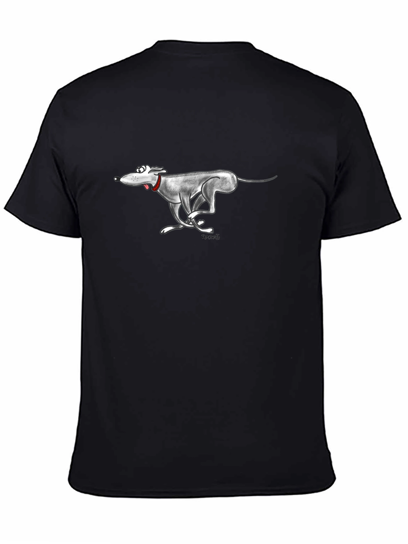 Cartoon Greyhound Dog Graphic Black T-Shirt