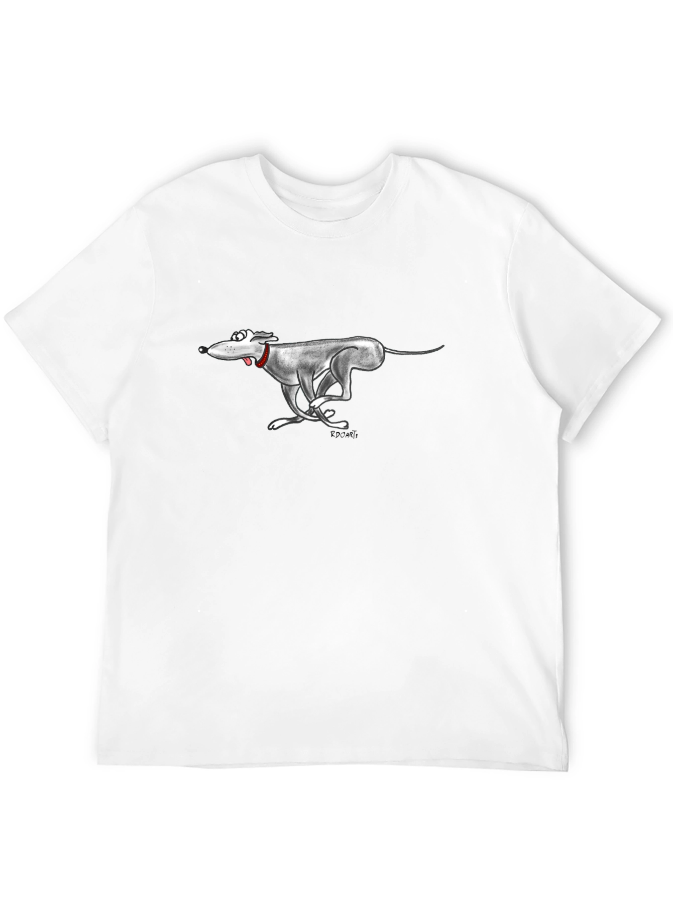 Cartoon Greyhound Dog Graphic Black T-Shirt